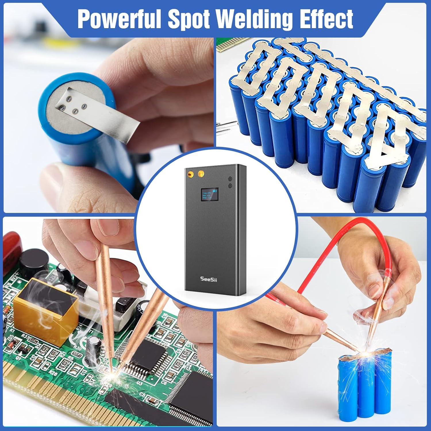 Upgraded Portable Spot Welder with LCD Screen, Seesii 80 Gears Adjustable Mini DIY Battery Spot Welder for Battery Plate Welding, Built-in 7500ma-h Battery, Nickel Strip & USB Charging Cable - - 