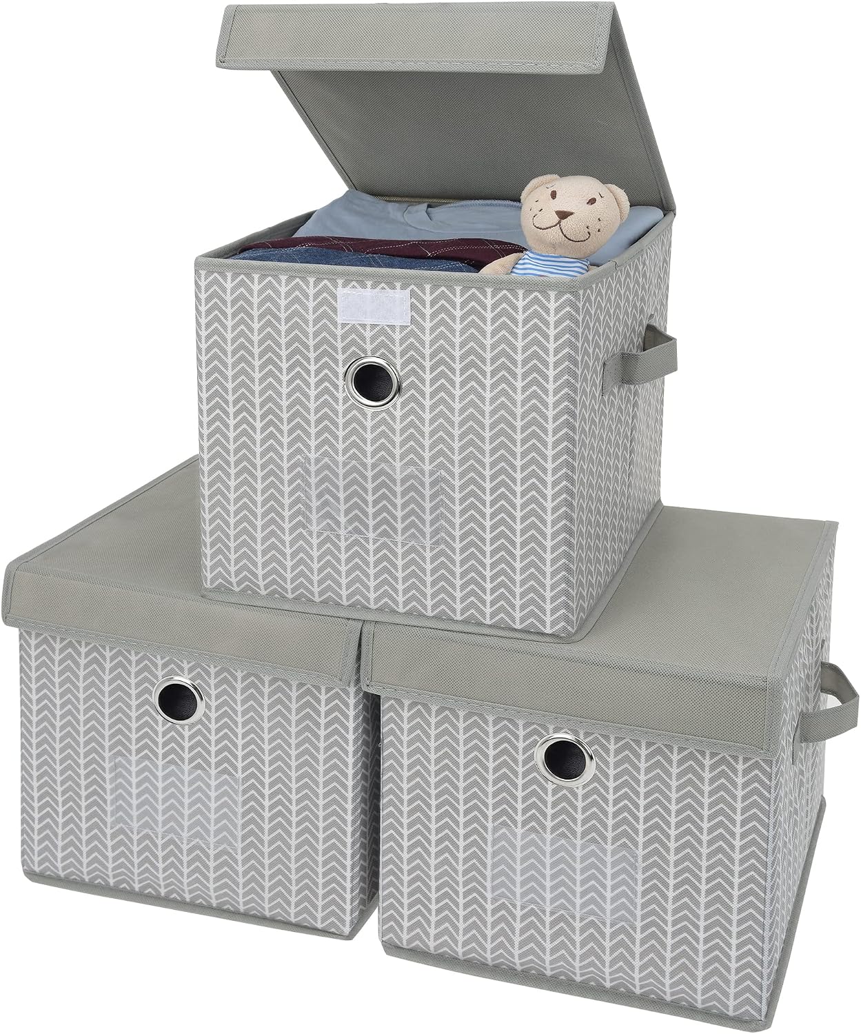 GRANNY SAYS 11x11 Cube Storage Bins, 3-Pack Square Storage Cubes, Cloth Baskets for Organizing and Storage, Gray/White