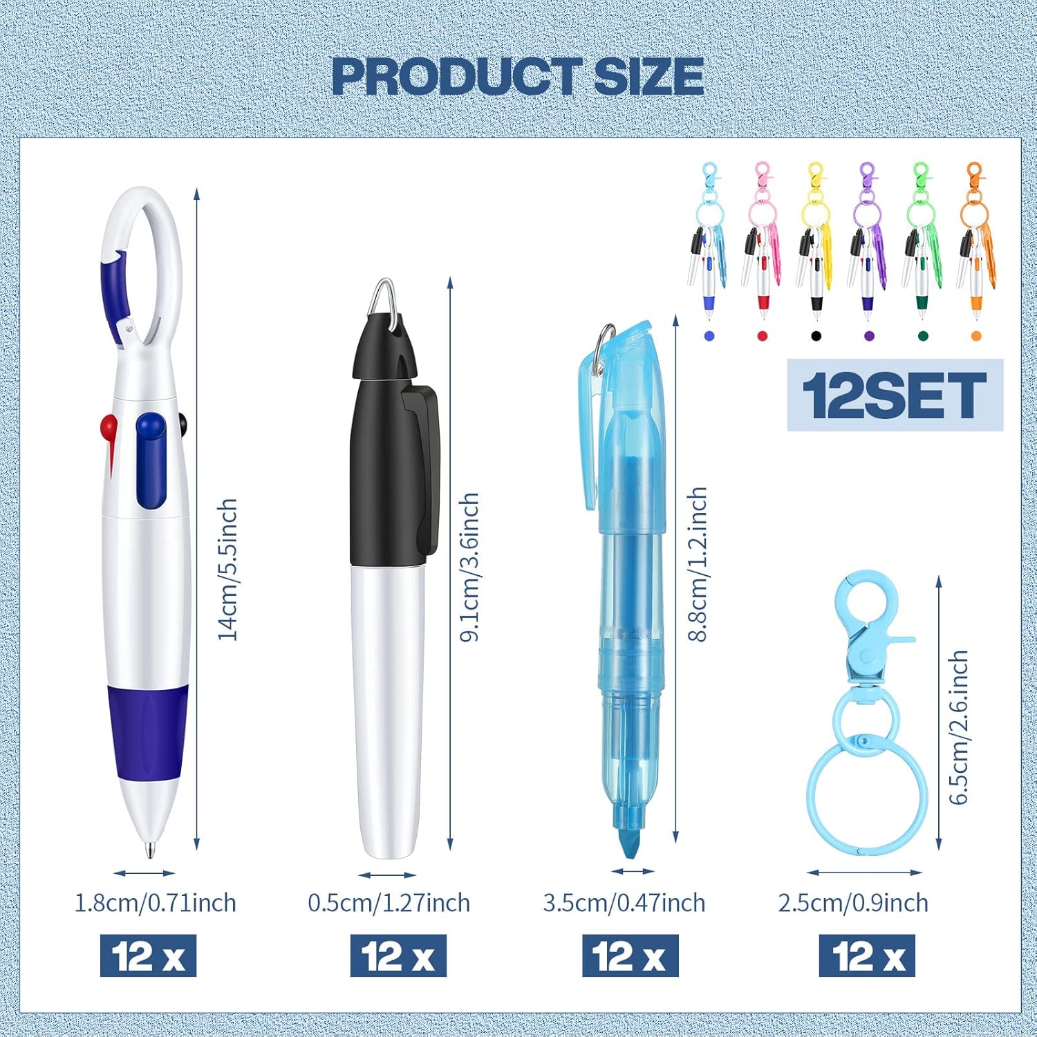 Fainne Mini Highlighter Nurse Pen Set for Badge Include Tip Highlighter Permanent Marker Retractable Ball with Keychain Clip