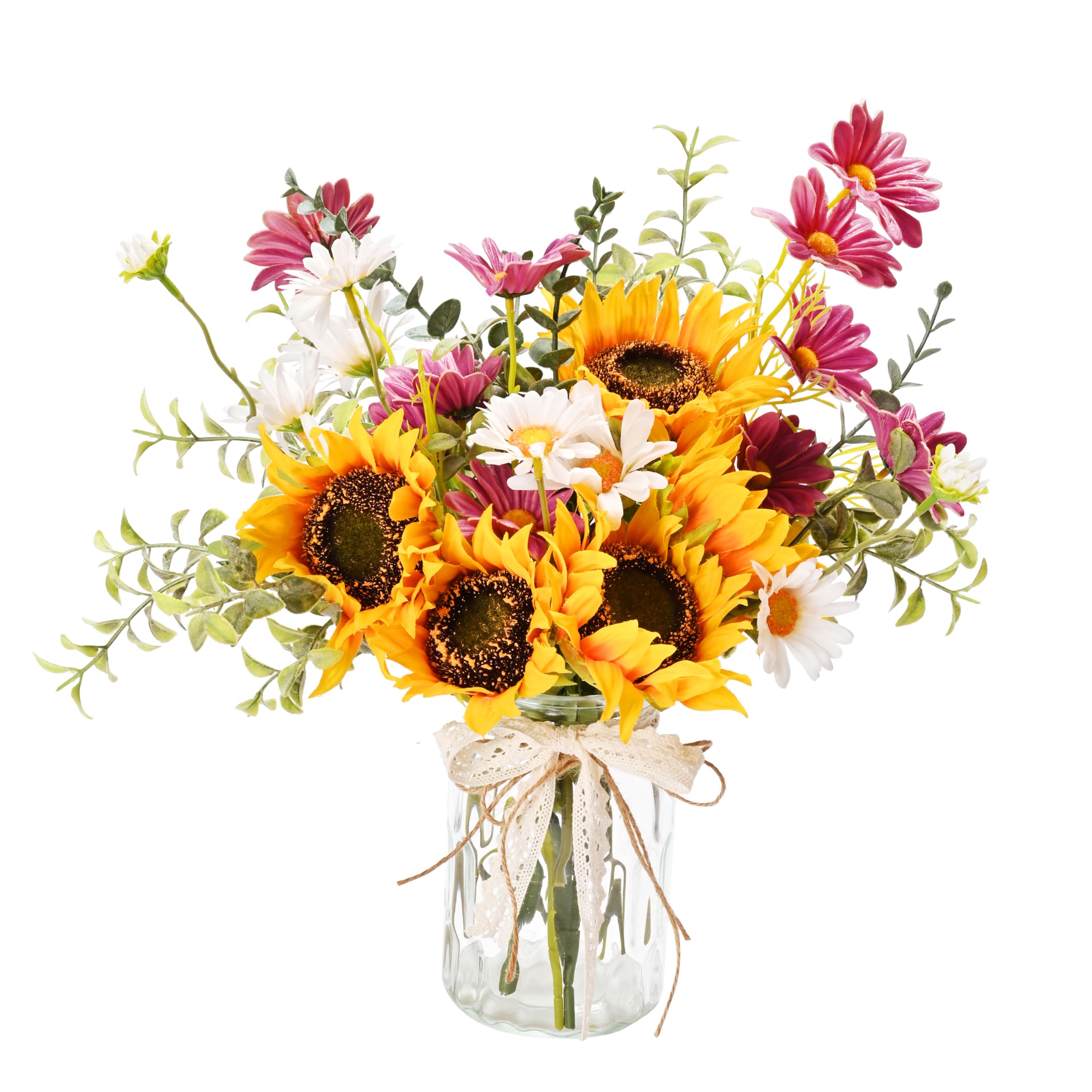 Yorkmills Artificial Flowers in Vase for Home Decor, Silk Sunflower ...