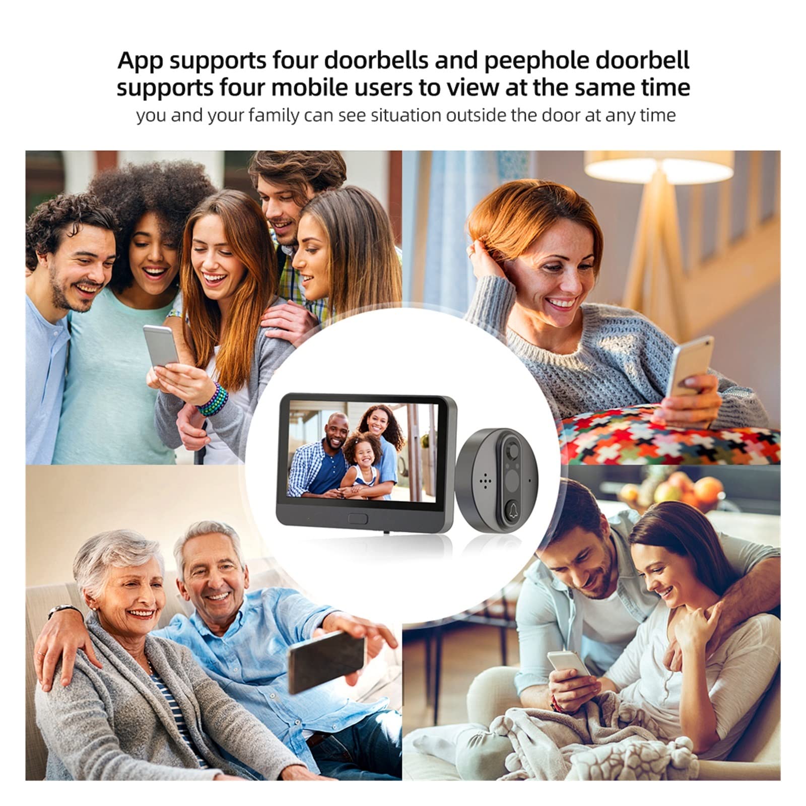 Timbre con cámara y videoportero Inteligente inalámbrico con WiFi para casa - Mirilla Visual para apartamento con detección de Movimiento (R9, Tarjeta TF de 32 GB)