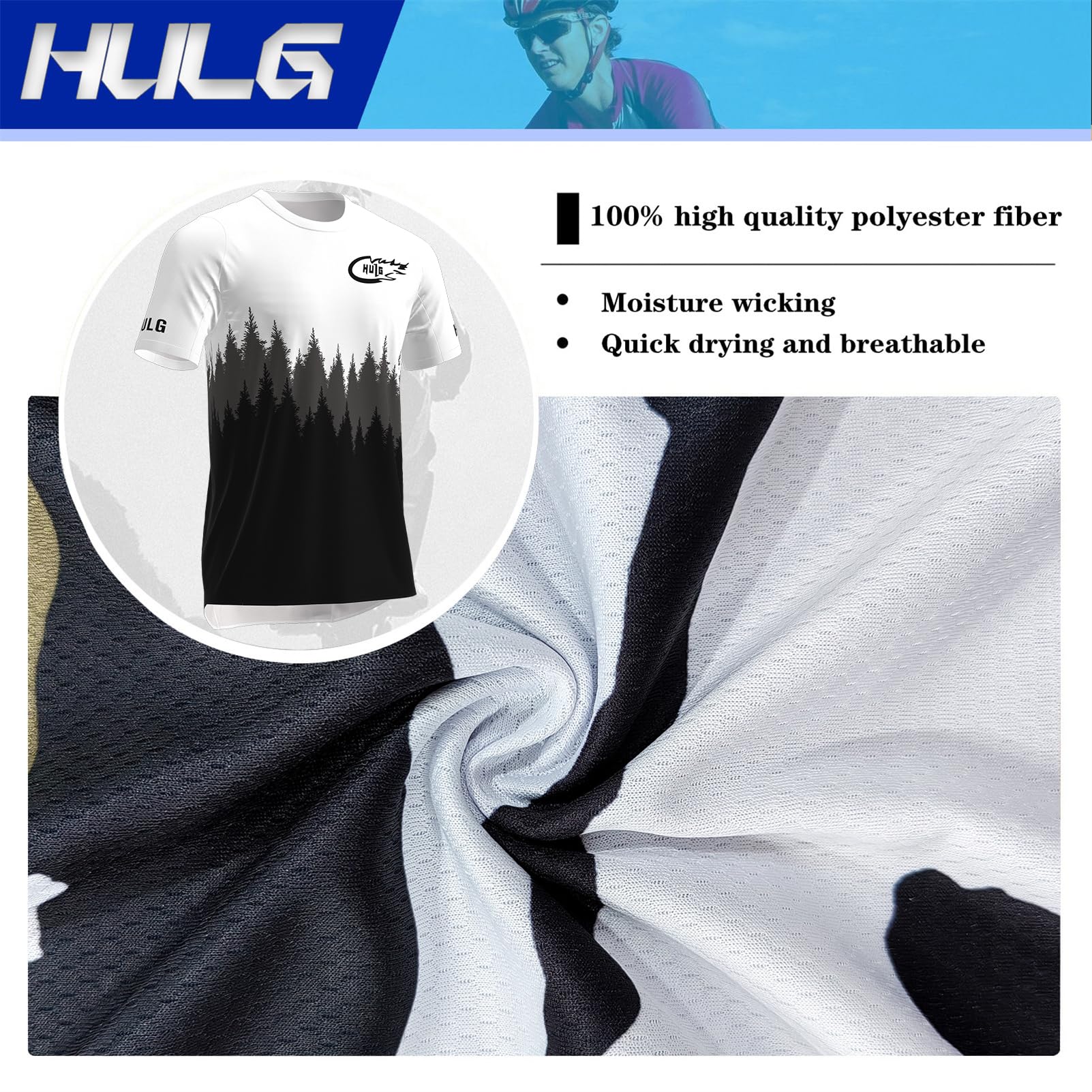 HULG Maglie da Ciclismo da Uomo, T-Shirt Corte, Maglie da Ciclismo, Maglie da Ciclismo, Abbigliamento da Ciclismo, Magliette da Mountain Bike/MTB