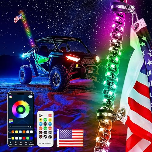 DREAMIZER Luz LED de látigo – Látigos de luz para UTV ATV – Luz LED en espiral de roca con banderas de Estados Unidos para RZR Can-Am X3 Ranger