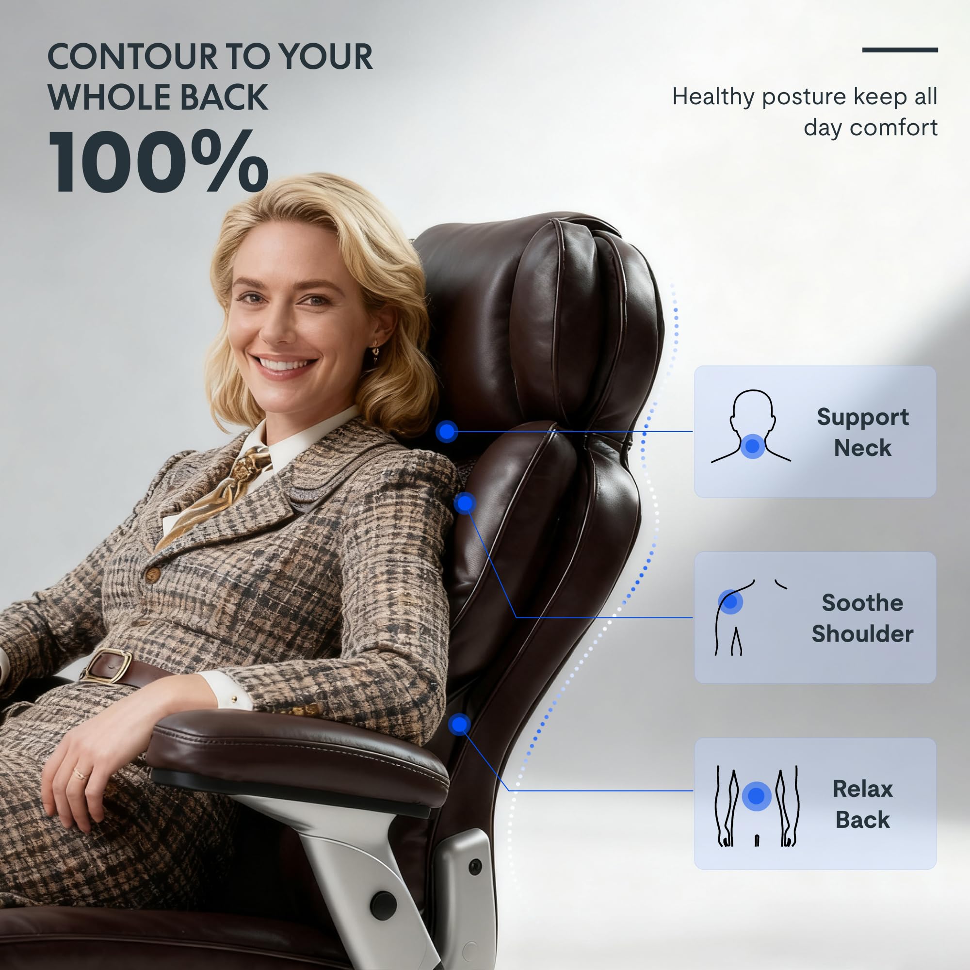 FLEXISPOT 600lbs Big and Tall Office Chair for Heavy People, Heavy Duty Computer Desk Chair with Dynamic Lumbar Support 2D Armrest Blade Wheels, Chairs for Home Office Gaming Working, Leather, Brown