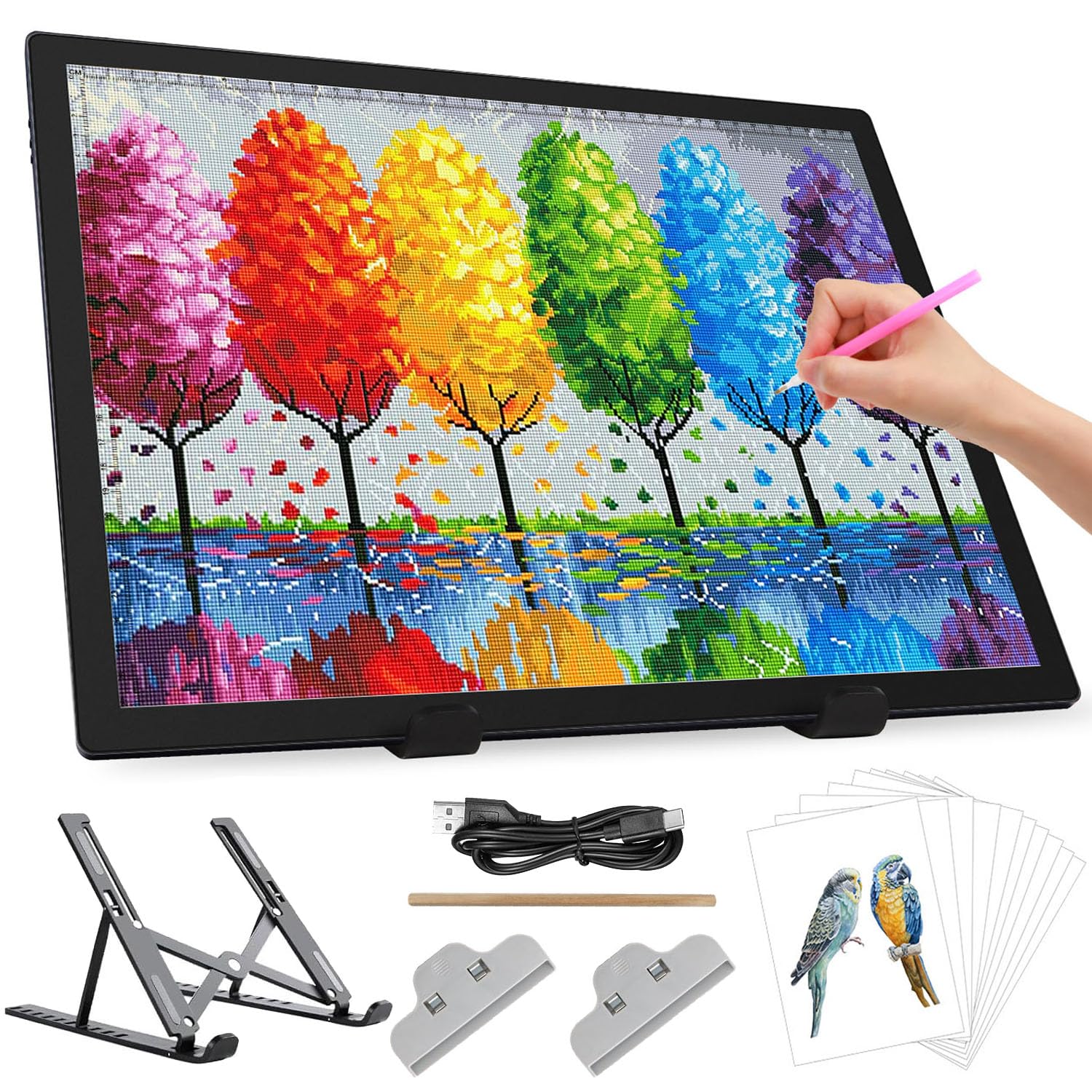 Zocelight A3 Rechargeable Light Box with Stand/Clips,led Light pad with 3000mAh Battery,3 Colors dimmable and 6 Level dimming Light Table for Diamond