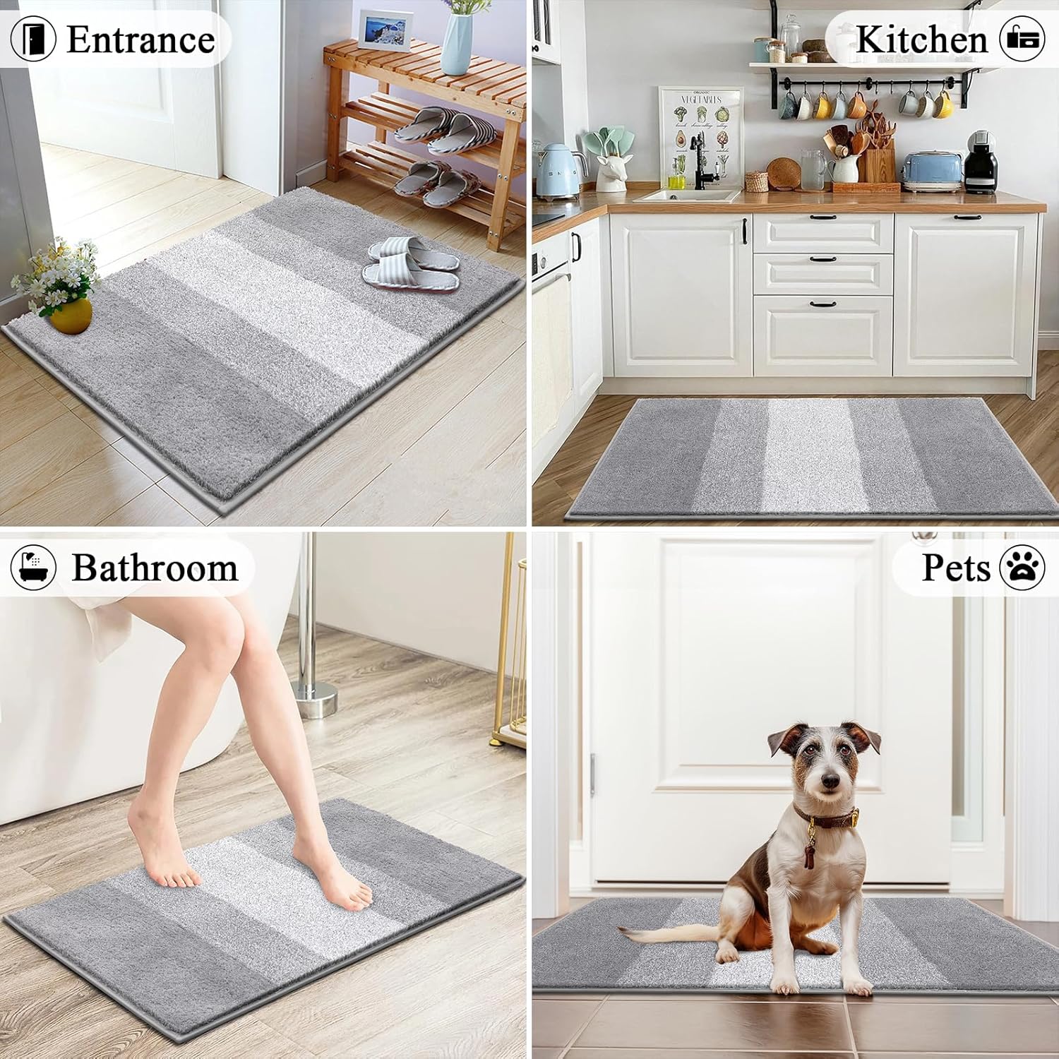 Vaukki Indoor Doormat Entryway Door Mat, Non Slip Absorbent Mud Trapper Mat Inside Floor Mat, Washable Door Carpet for Entryway (24''x36'', Light Grey)