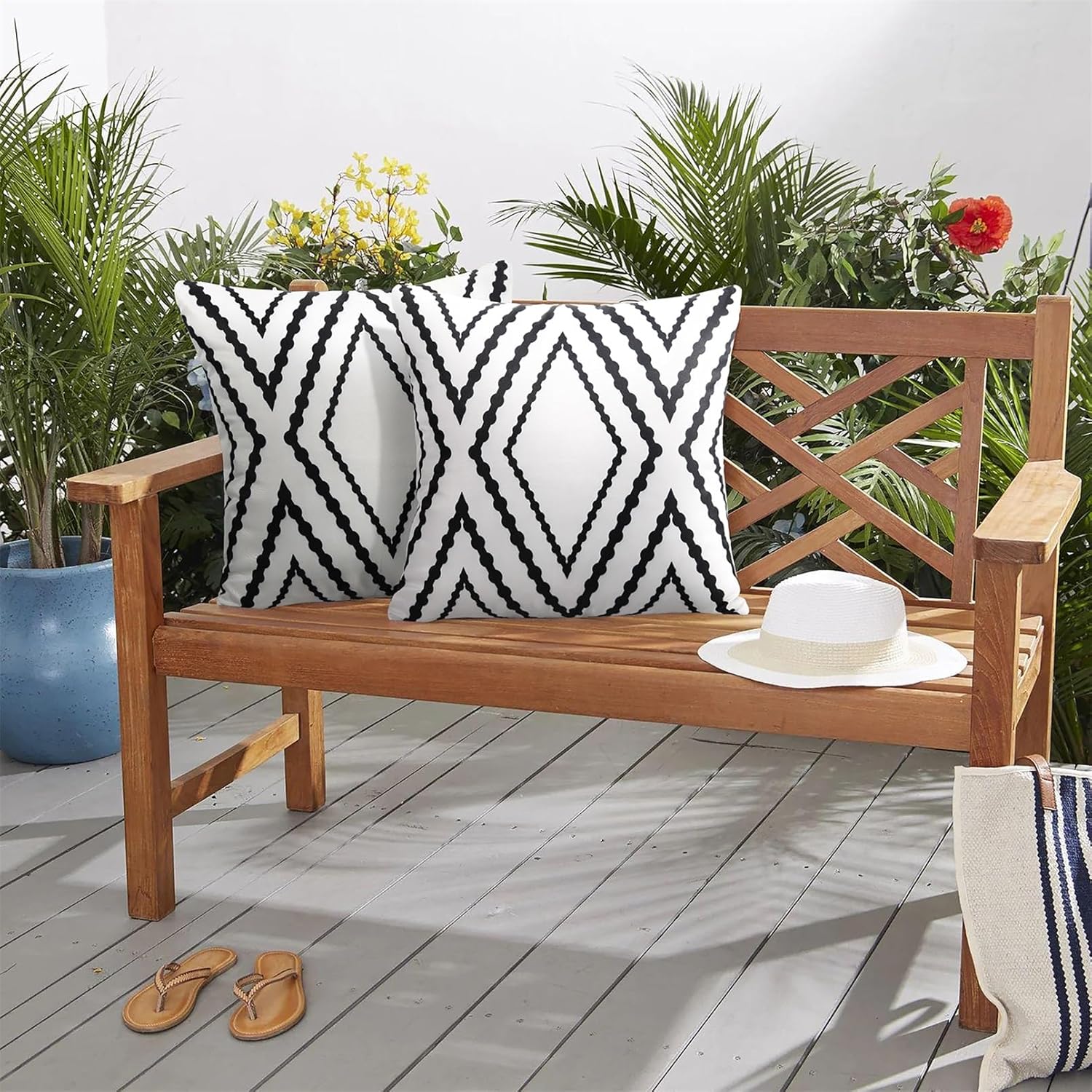 Adabana Outdoor Waterproof Throw Pillow Covers Set of 2 Boho Geometric Pillows Cases for Patio Garden 18 x 18 Inch White - Image 4