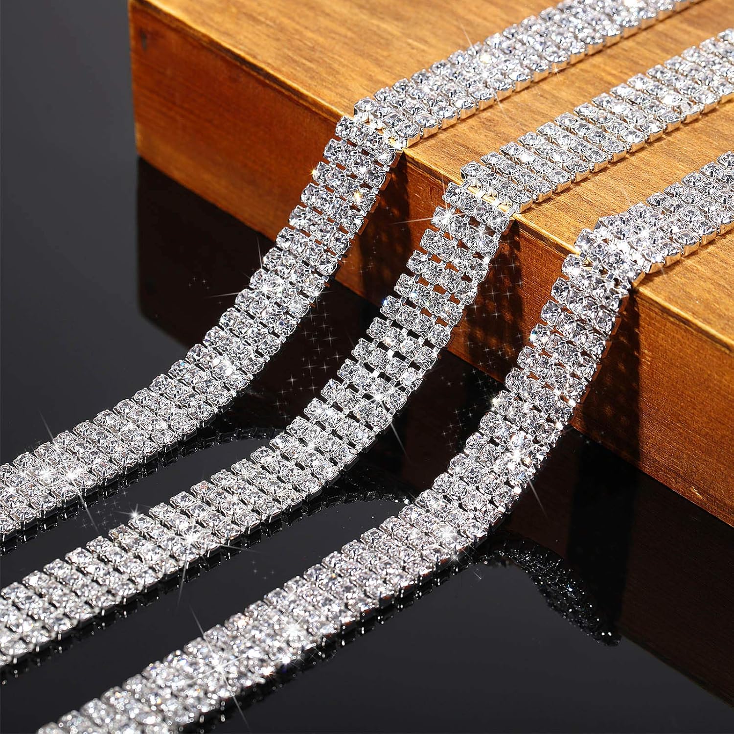 4 Rows Crystal Rhinestone Close Chain with 3 mm Rhinestones Trim Sewing Crafts DIY Jewelry Crystal Chain for Wedding Home Party Crafts Making Decorations (White,6 Yards)