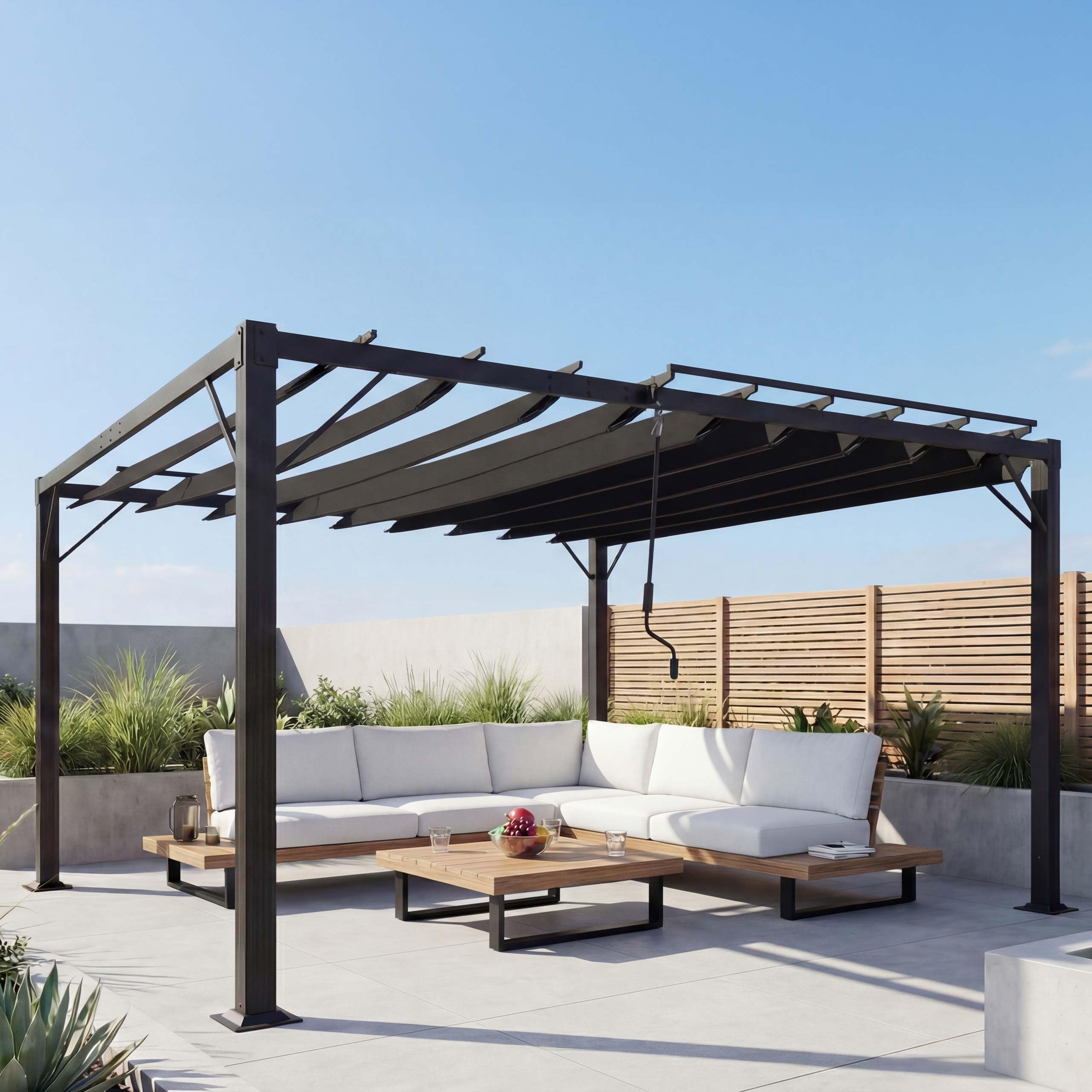 Mendler Pergola HWC-L40 Garten Lamellen-Pavillon Terrassenüberdachung Product Description