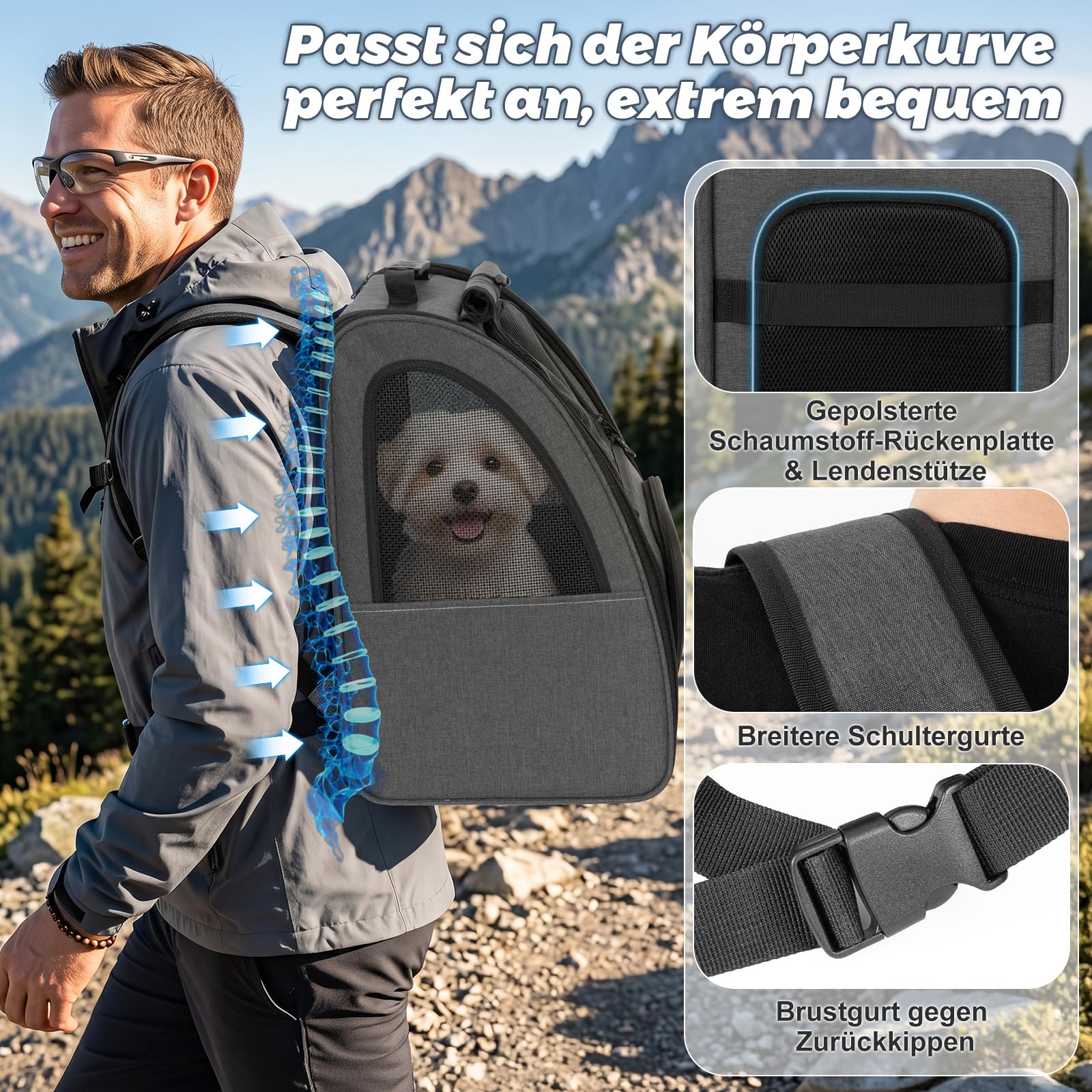 Aystkniet Mochila para perros y gatos con ventilación completa de 270° y entrada de 3 niveles, bolsa plegable para mascotas con cortina de privacidad y soporte para maleta, para senderismo al aire