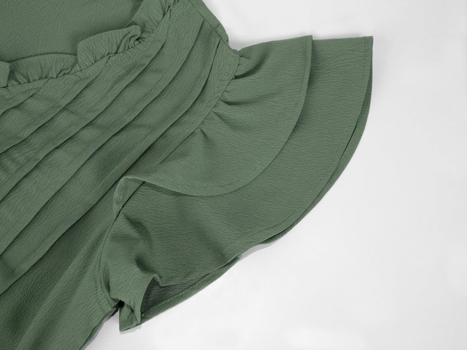 miduo Womens V Neck Short Ruffle Sleeve Pleated Detail Shift Mini Tunic Dress Casual T-Shirt Dresses with Pockets - Image 7