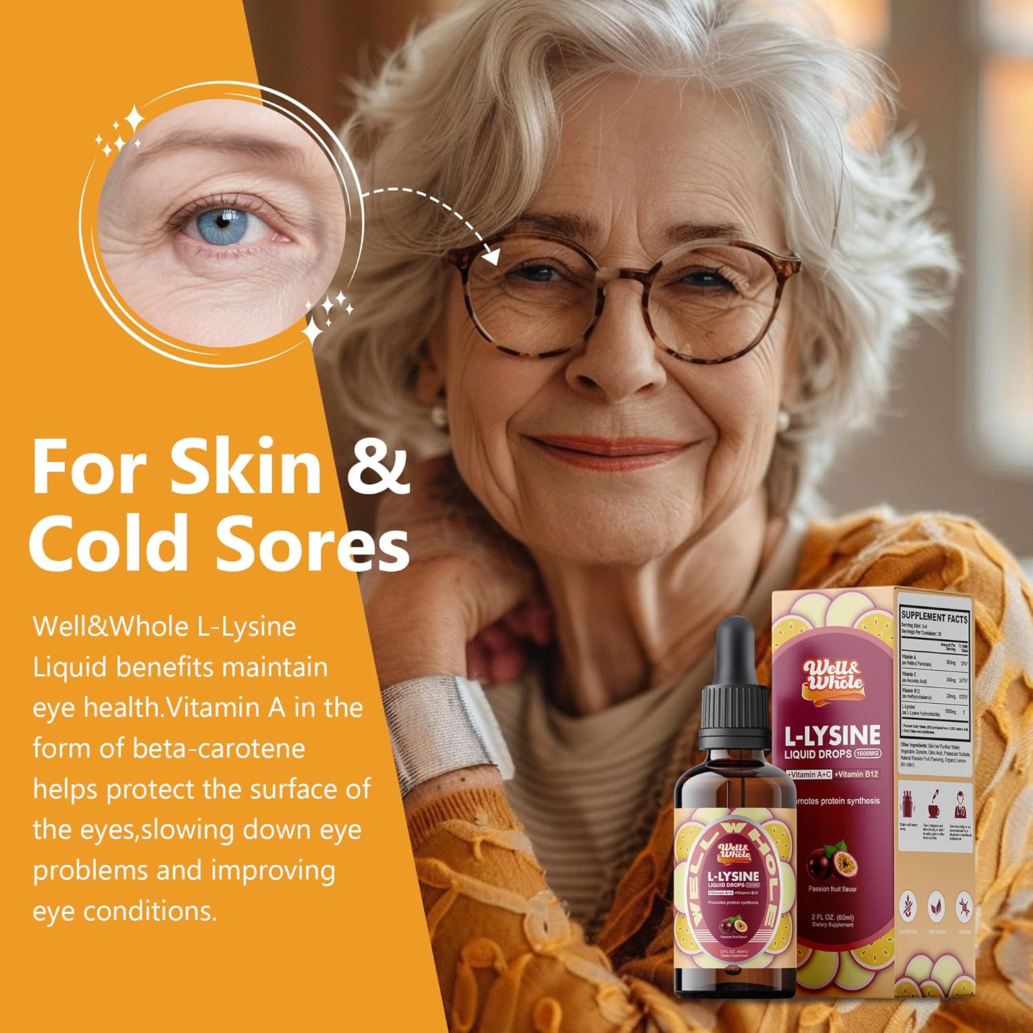L-Lysine Supplement Liquid Drops | L-Lysine 1000mg Tincture with Vitamin A, C, and B12 for Adults & Kids | Immune Support, Skin & Lips Health, Collagen Synthesis | Non-GMO, Vegan, 2 Fl Oz (60 ML)