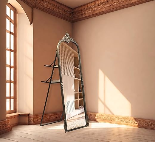 CORSICA DESIGNS Aluminium | Full Length Victorian Arched Mirror | Rust-Resistant & Shatterproof Wall Mirror | Living Room, Bedroom & Dressing (Vintage Brass With Stand, 5X2Ft)