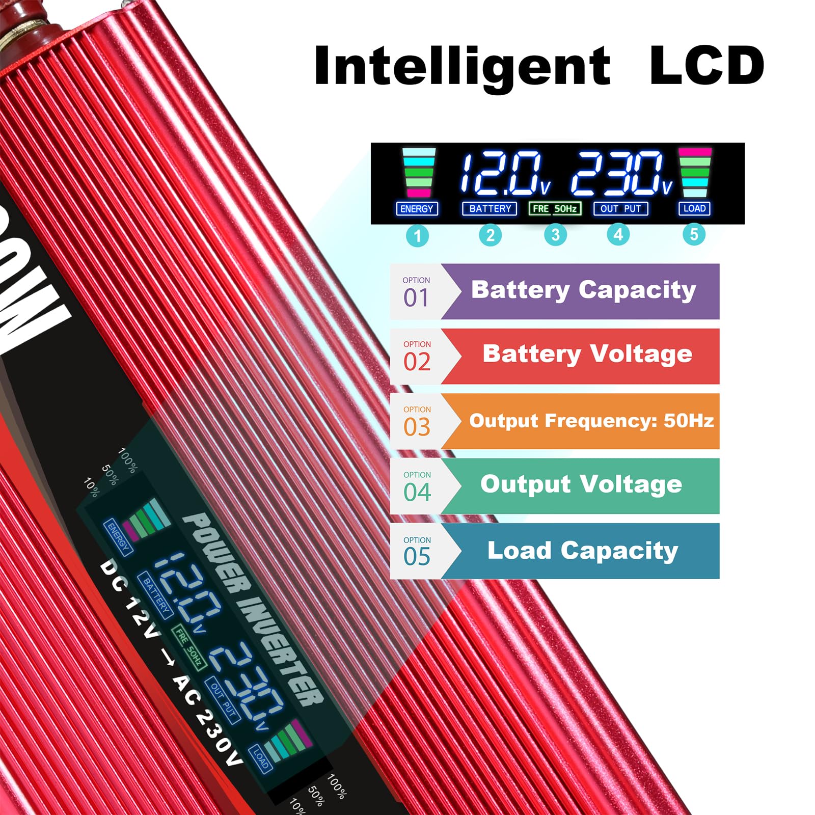 Convertidor de Voltaje 1500W 12V a 220V/230V Onda sinusoidal modificada Inversor de Corriente DC AC Power Inverter Transformador de Voltaje para Coche Camion