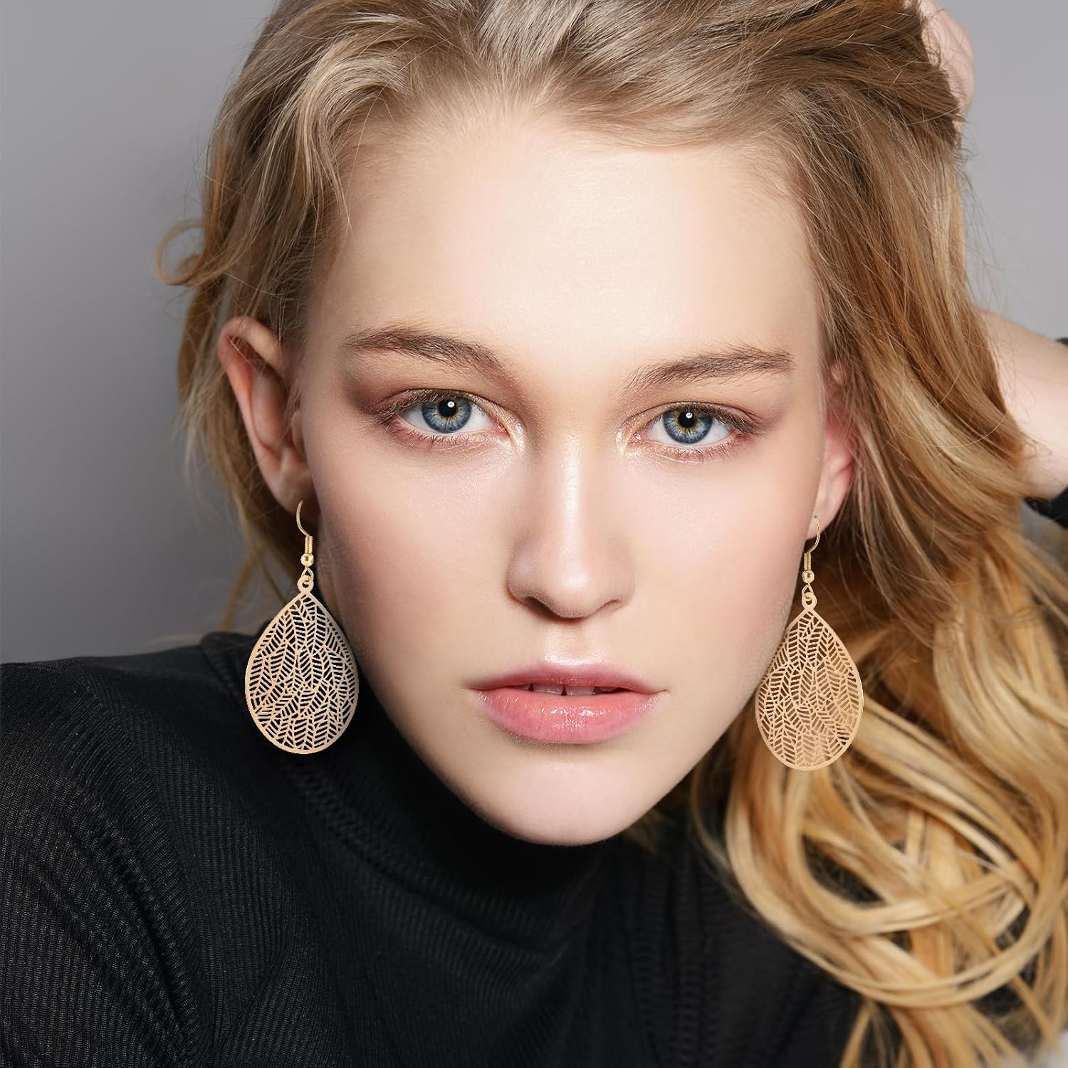 Handmade Filigree Teardrop Leaf Earrings - Copper Dangle Earrings for Women, Stylish Jewelry Gift (Gold) - Image 7