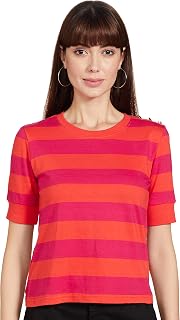 Max Women's Cotton Regular Fit Striped Round Neck T-Shirt Price In India