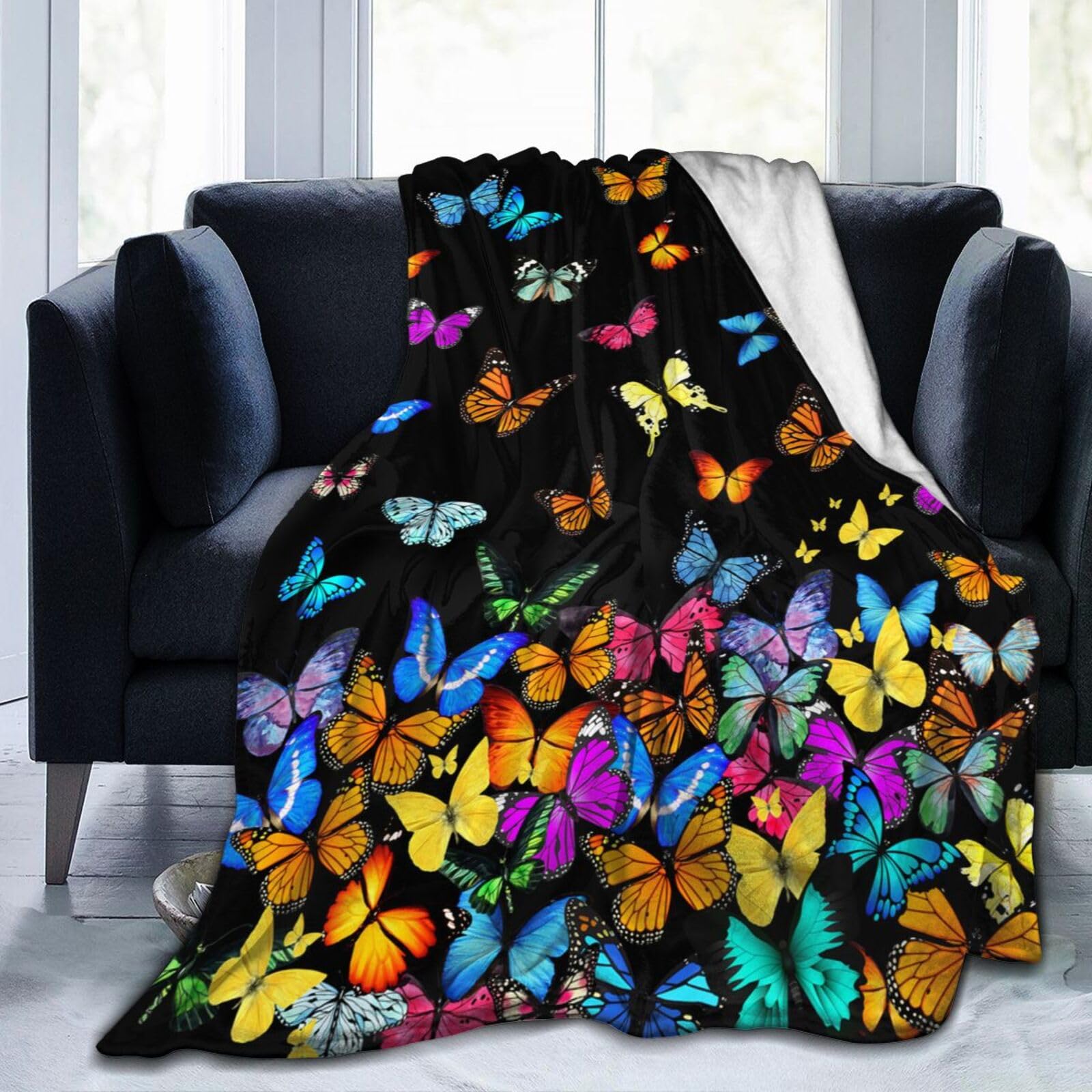 Schmetterling Decke Schöne Schmetterlinge Decke Werfen Ultra Weicher Kuscheliger Flanell Schmetterling Decken Geschenke für Frauen Mädchen 100x130cm