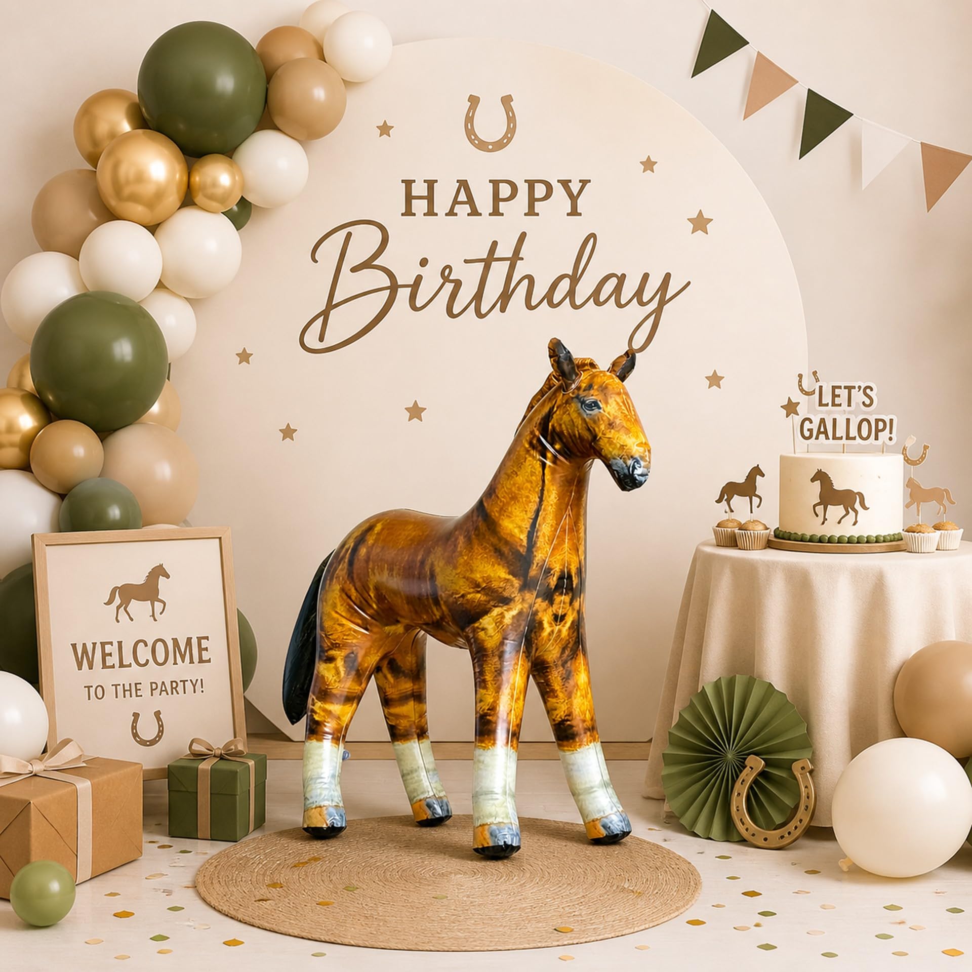 Jet Creations 38" L, Inflatable Horse Toys, Golden Brown Blow-Up Horse Toy Figure for Decoration or Play, Livestock Theme Party, Birthday, VBS, Photo Prop, Thanksgiving, Christmas Winter — Amazon image 4