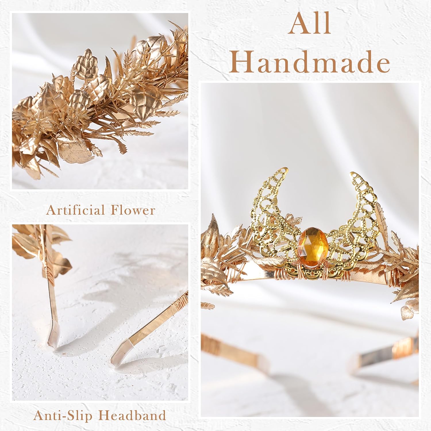 MOSTORY Moon Flower Fairy Crown, Woodland Floral Elf Crown for Renaissance Accessories Women Fairycore Renfaire Cosplay