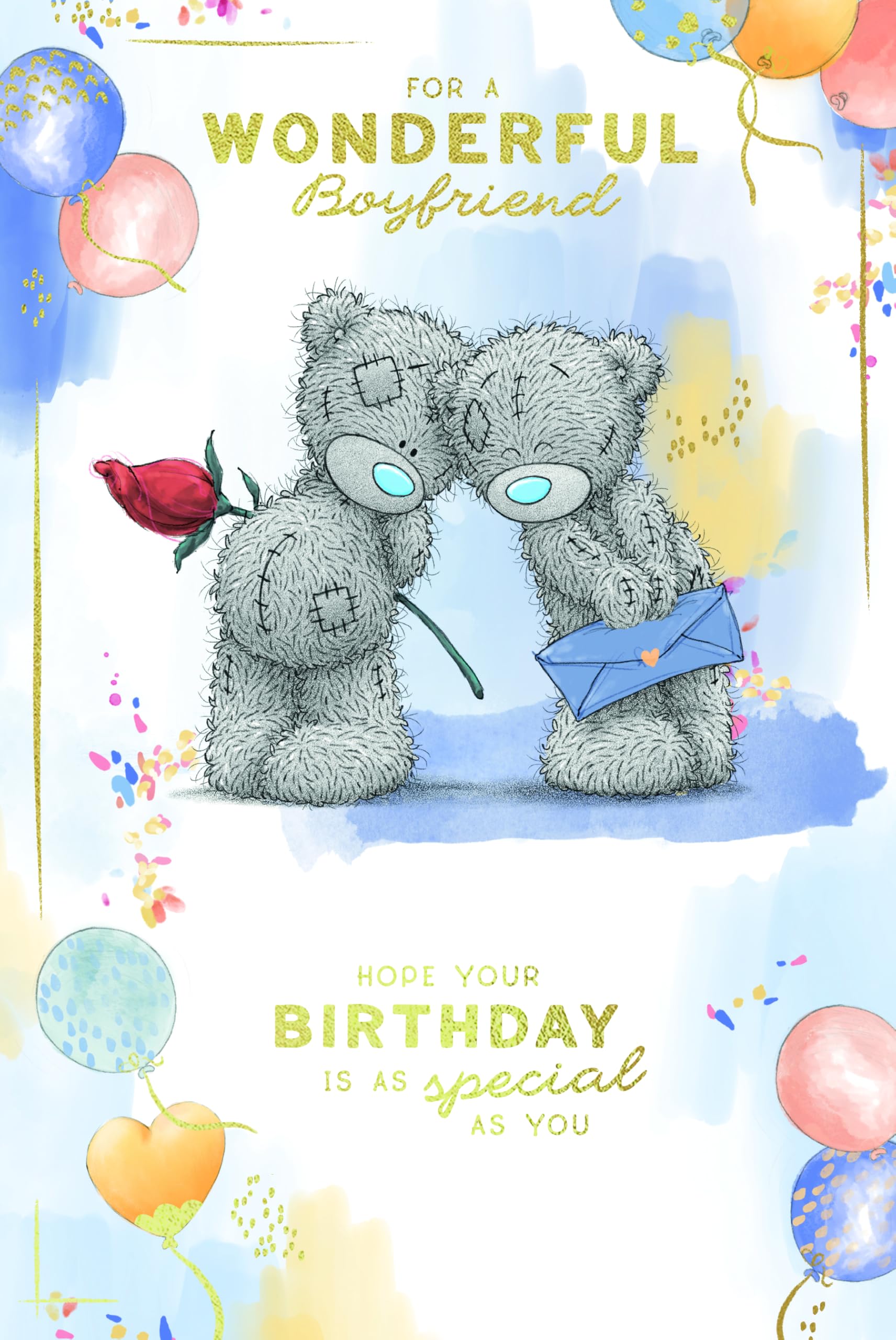 Me To You Tatty Teddy Wonderful Boyfriend Luxury Gold Foil Birthday Card, 6 X 9 Inches - Official Collection