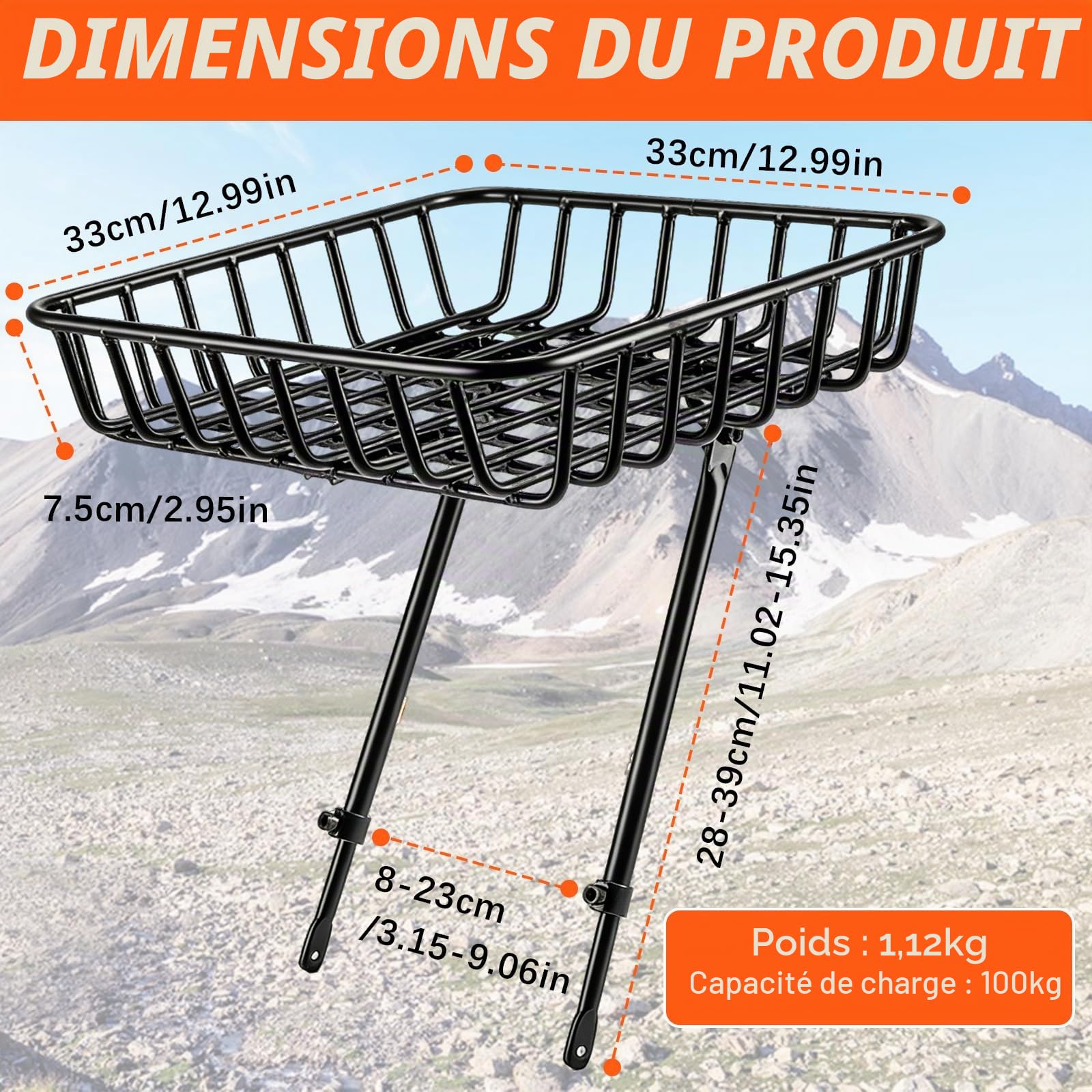 BRGD Panier de Vélo avec Porte-Bagages Avant, Grande Capacité d'Aluminium pour Cyclisme sur Route, VTT, Vélo Électrique et Excursions