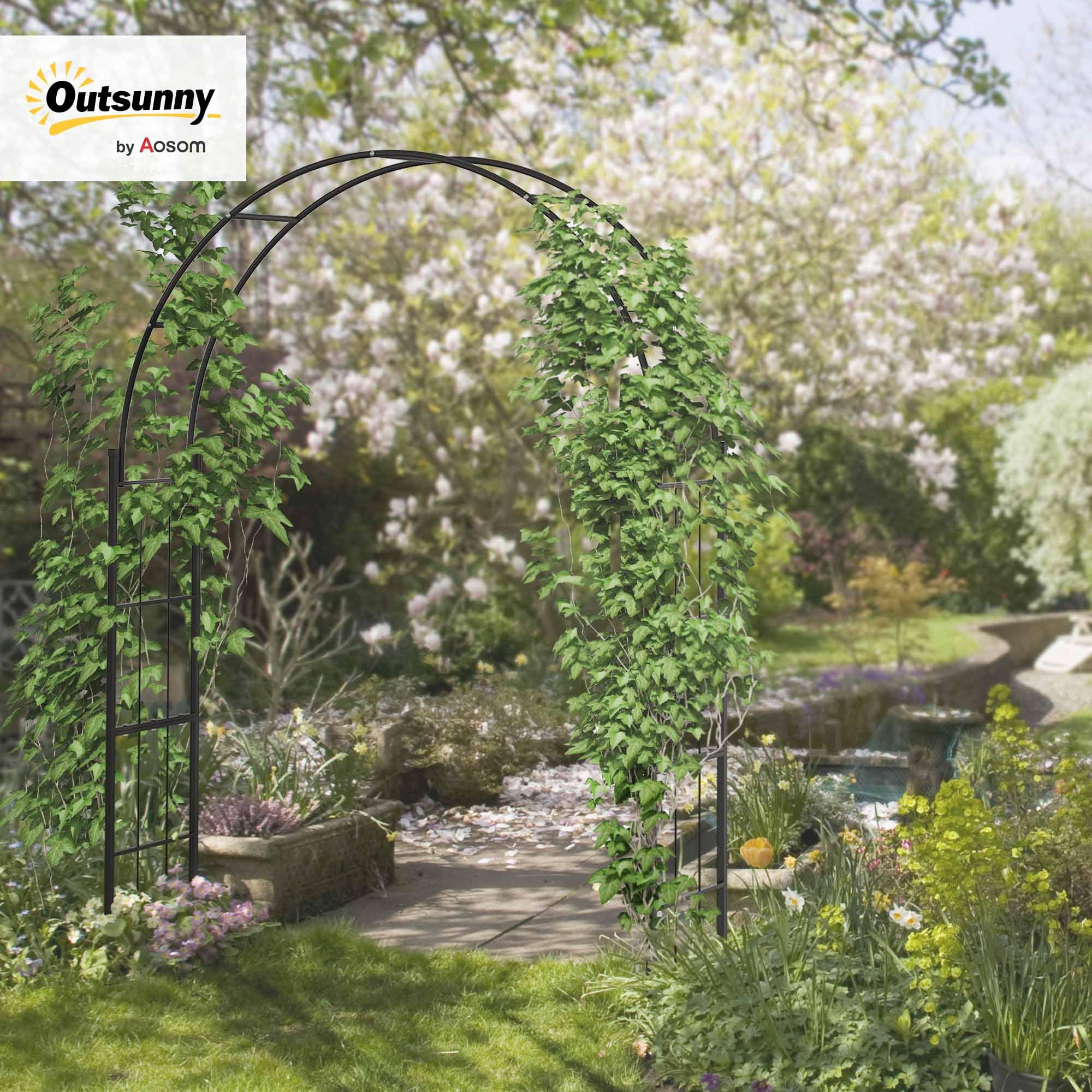 Outsunny Arco per Piante Rampicanti, Archetto da Giardino per Decorazioni ed Eventi in Metallo, 157x40x223cm, Nero