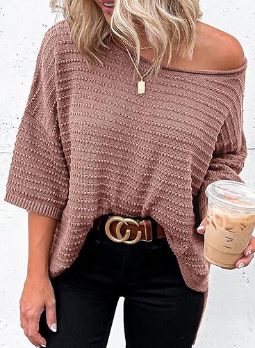 Miniatura 2 de Dokotoo - Blusa informal de manga 34 para mujer, suéter de punto tipo túnica, holgado, ligero, para otoño