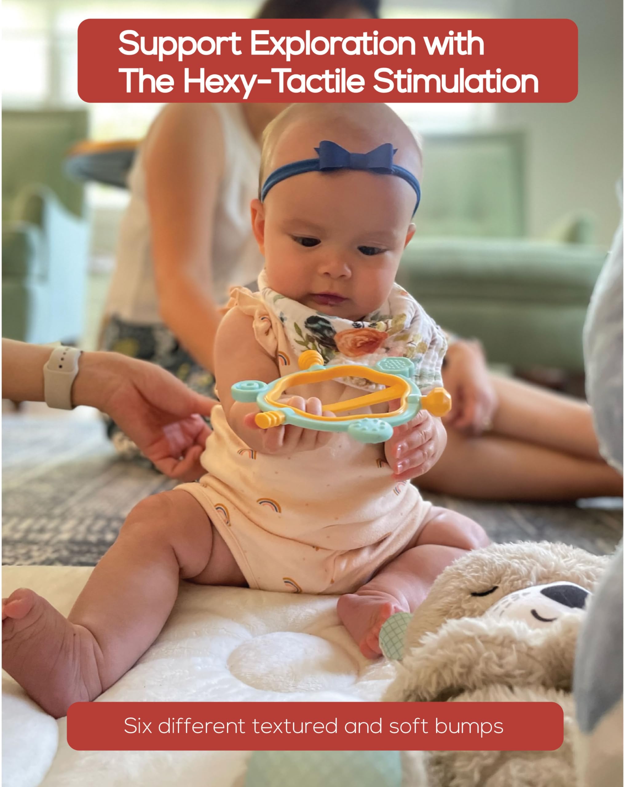 BaBeloved The Hexy Baby Teething Toys Multiple Texture Sensory Montessori Baby Teether Toys Soft Food-Grade Teethers for Babies Rattling Teething Relief, Chew Toy for Babies 0-12 Months, BPA Free