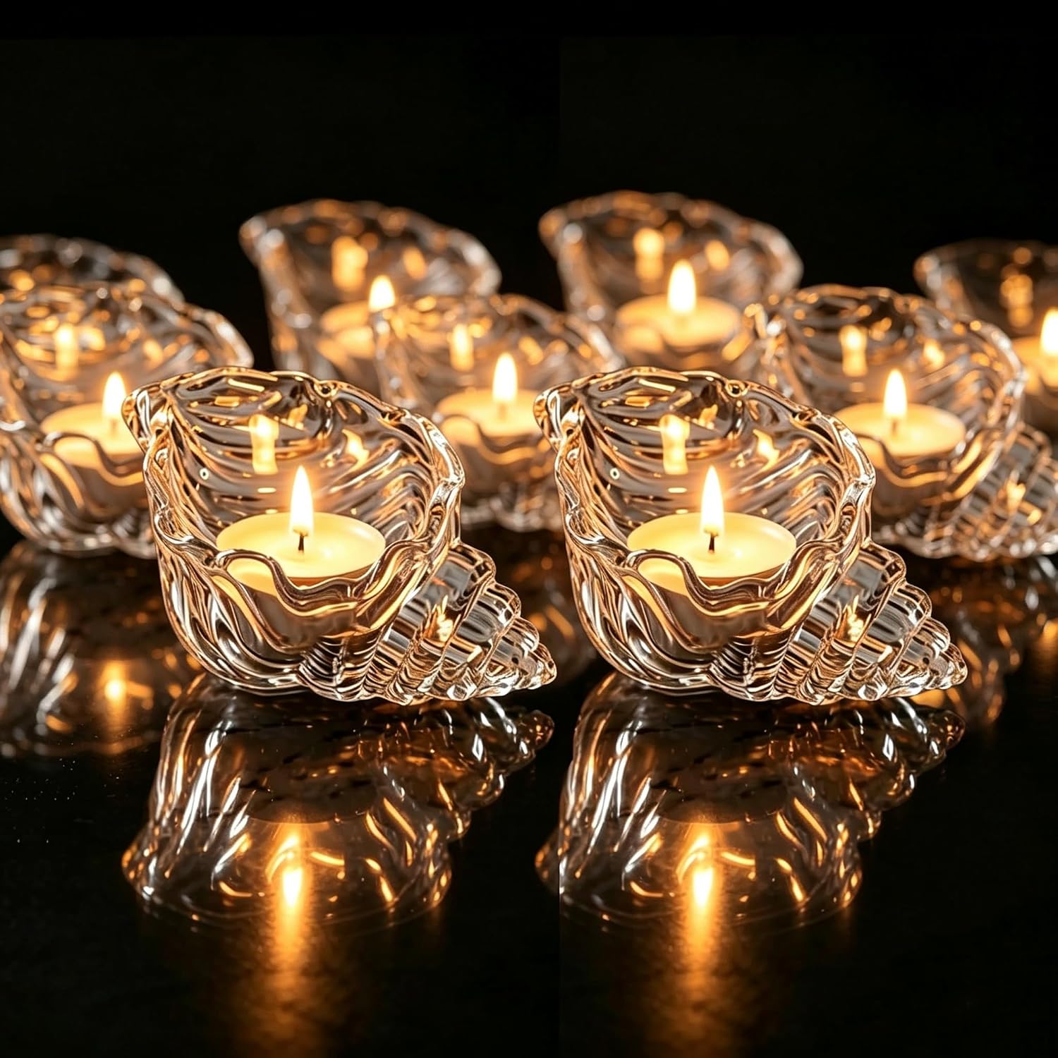 2Pcs Glass Conch Tea Light Holder, Coastal Boho Conch Votive Candle Holder Accent for Table Centerpiece Wedding Anniversary Party Home Decor