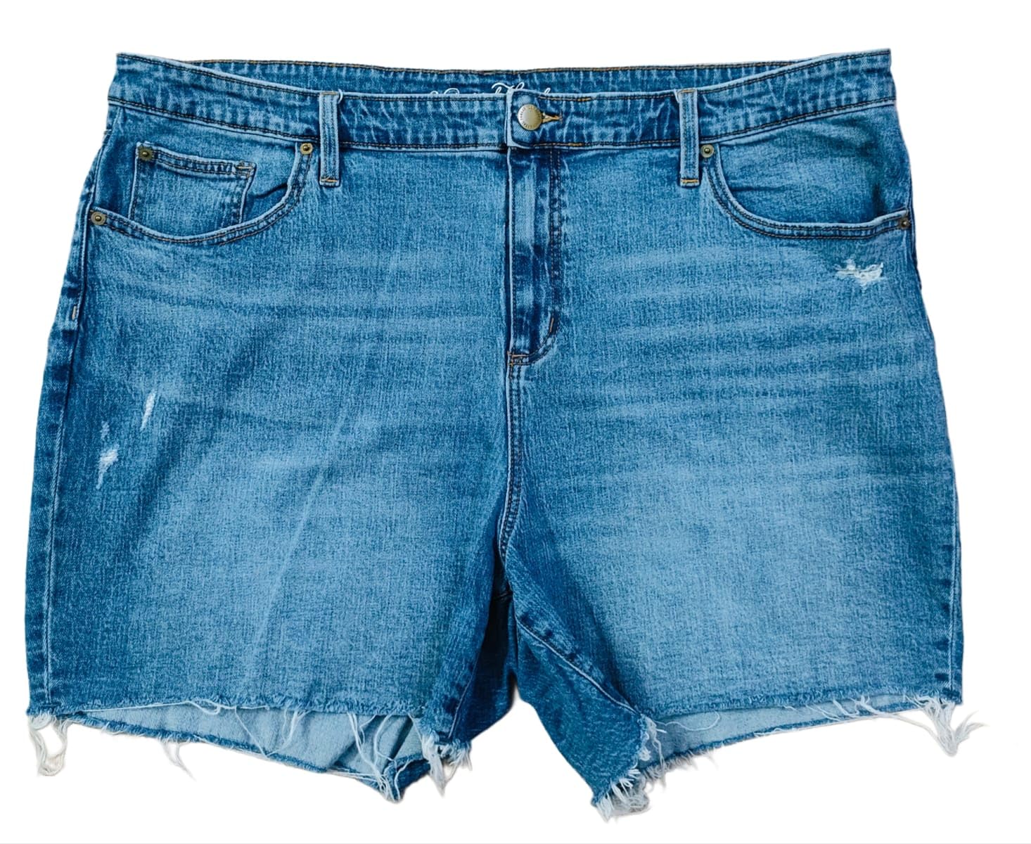 Plus Size Women Stretch Denim Boyfriend Shorts - Length 18.5 inch- Slightly Rugged- HIGH Rise- Faded Mid Blue Color- Waist Size (7XL) 46 to (8XL) 48 inch-image-44