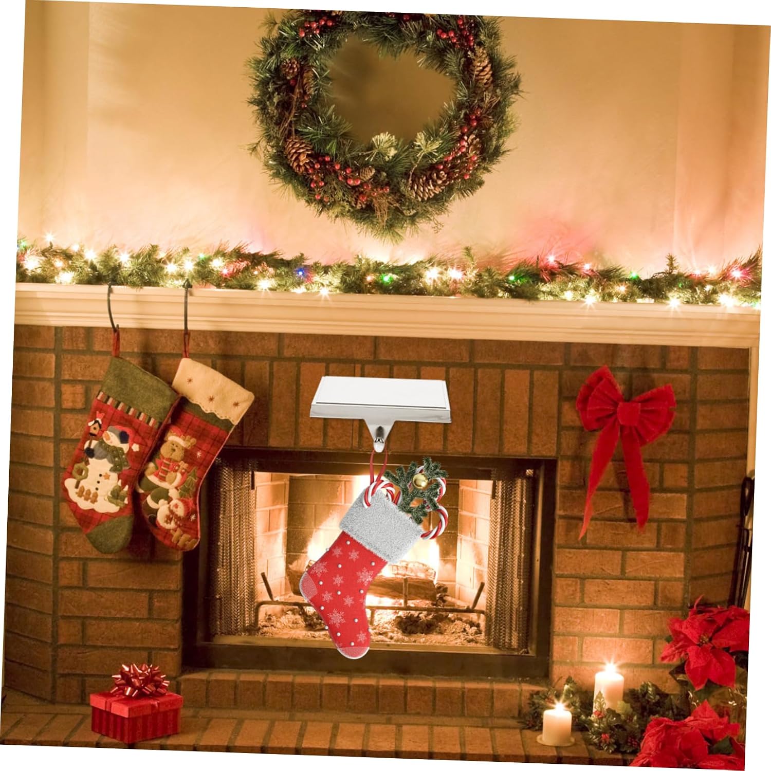 Metal Christmas Stocking Holder Xmas for Fireplace Display, Silver image 3