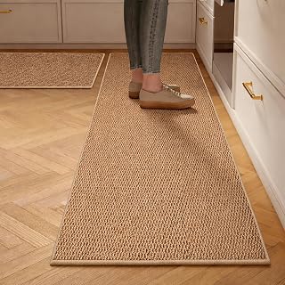 Küchenläufer 2 Stück Teppich Küche Waschbar Rutschfest Küchenteppich Kitchen Mat Küchen Teppich Läufer Küche-Teppich Mit Ölfest Wasserdicht Küchenmatte Für-Läufer-Flur (Braun, 40x60cm+40x150cm)