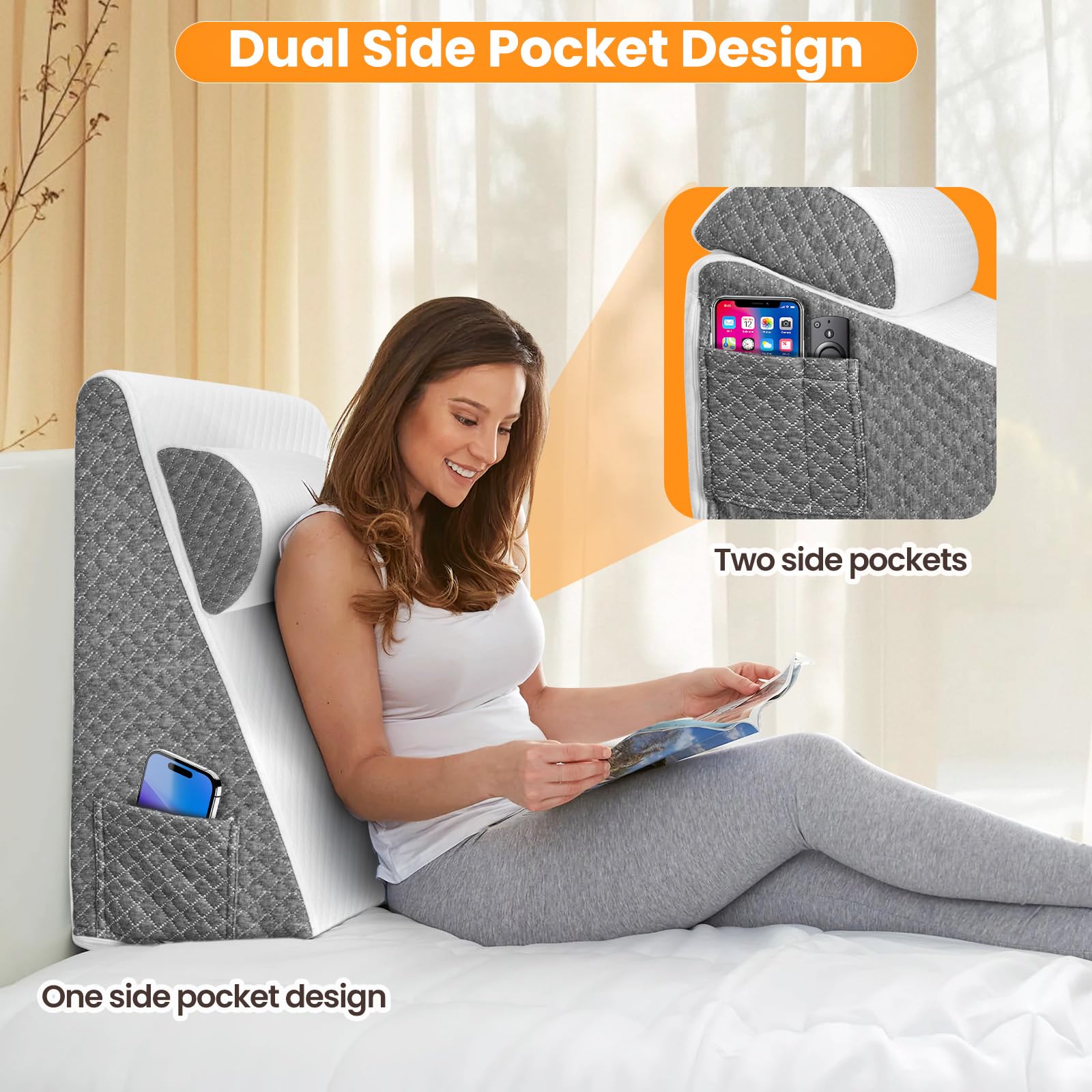 Cuscino a Cuneo per Letto, Memory Foam Cuscino Antireflusso Adulti con Supporto per la Schiena, Ergonomico Cuscino Triangolare per il Supporto di Schiena, Gambe e Ginocchia (Memory Foam)
