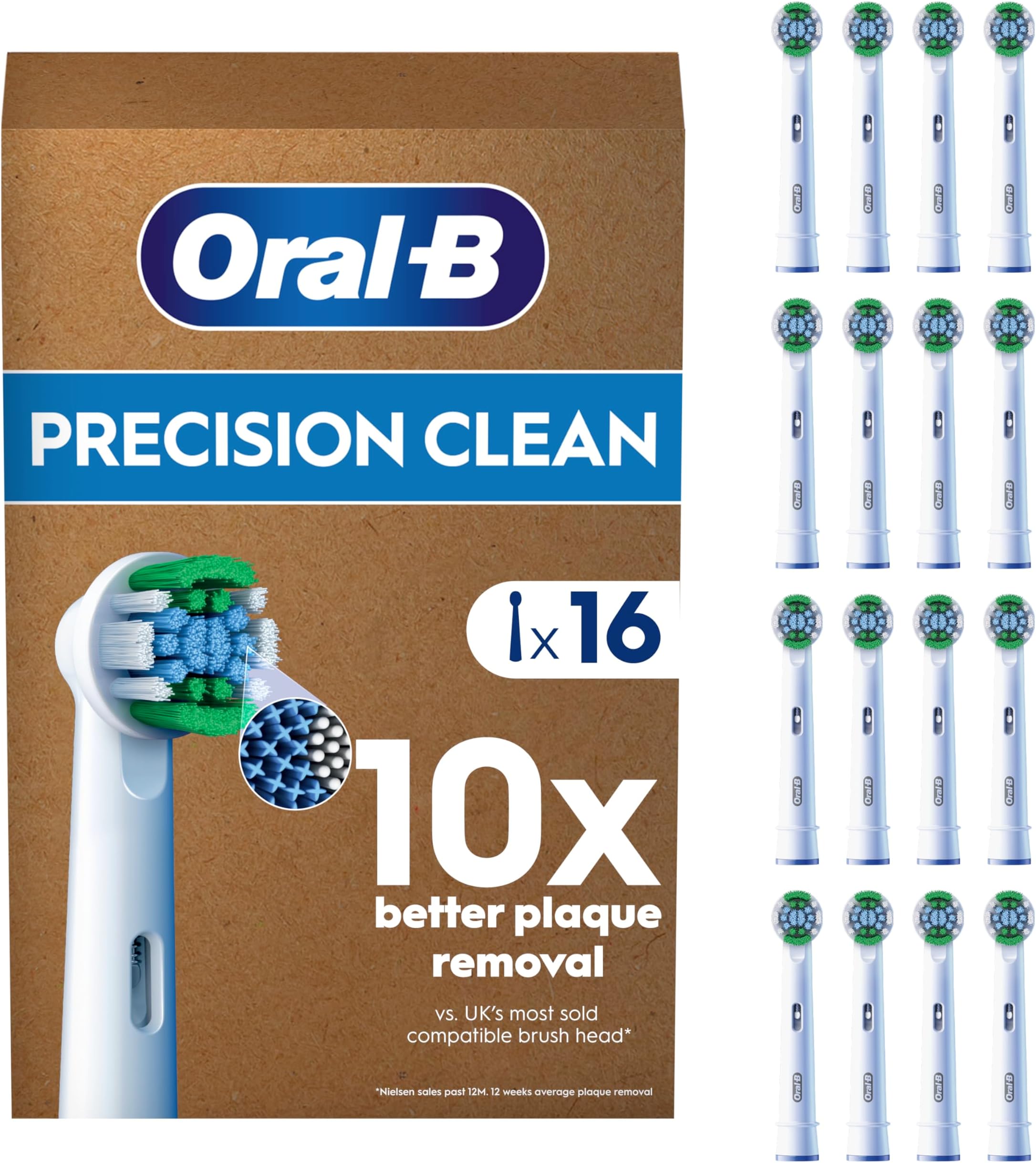 Oral-B Pro Precision Clean Original Electric Toothbrush Head, X-Shape and Angled Bristles for Deeper Plaque Removal, Pack of 16 Toothbrush Heads, Suitable for Mailbox, White