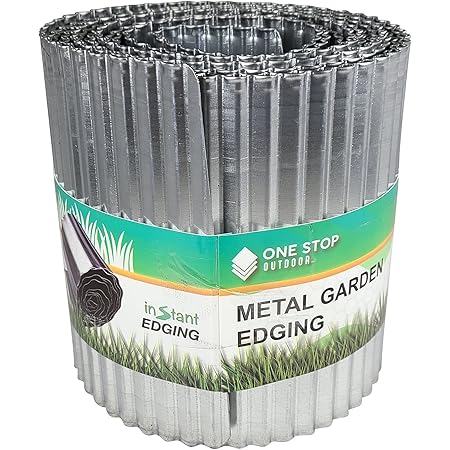 One Stop Outdoor Corrugated Metal Landscape Edging Coil - Rustic Raw Steel Lawn Edge Flexibility Sturdy for Lawns, Borders and Pathway (6.3 inch High x 16.4 feet Long) (Raw Metal Silver)
