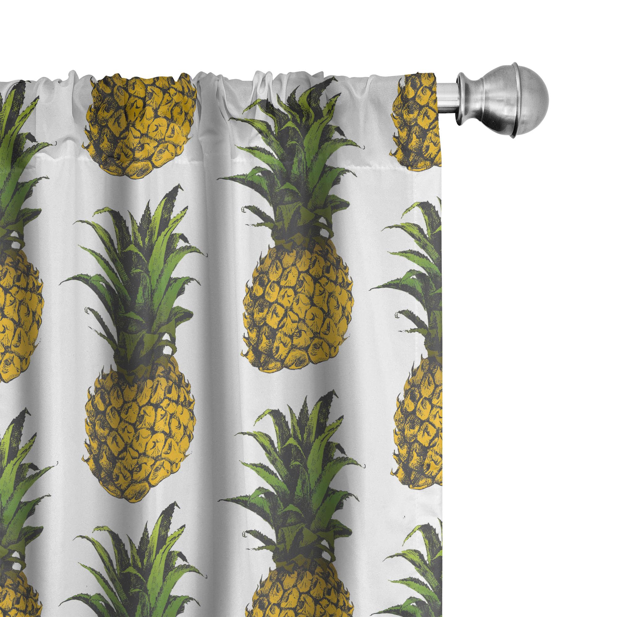 Lunarable Pineapple Window Curtains, Pineapple Illustration Gourmet Holidays Getaway Palm Trees Art, Lightweight Decor 2-Panel Set with Rod Pocket,
