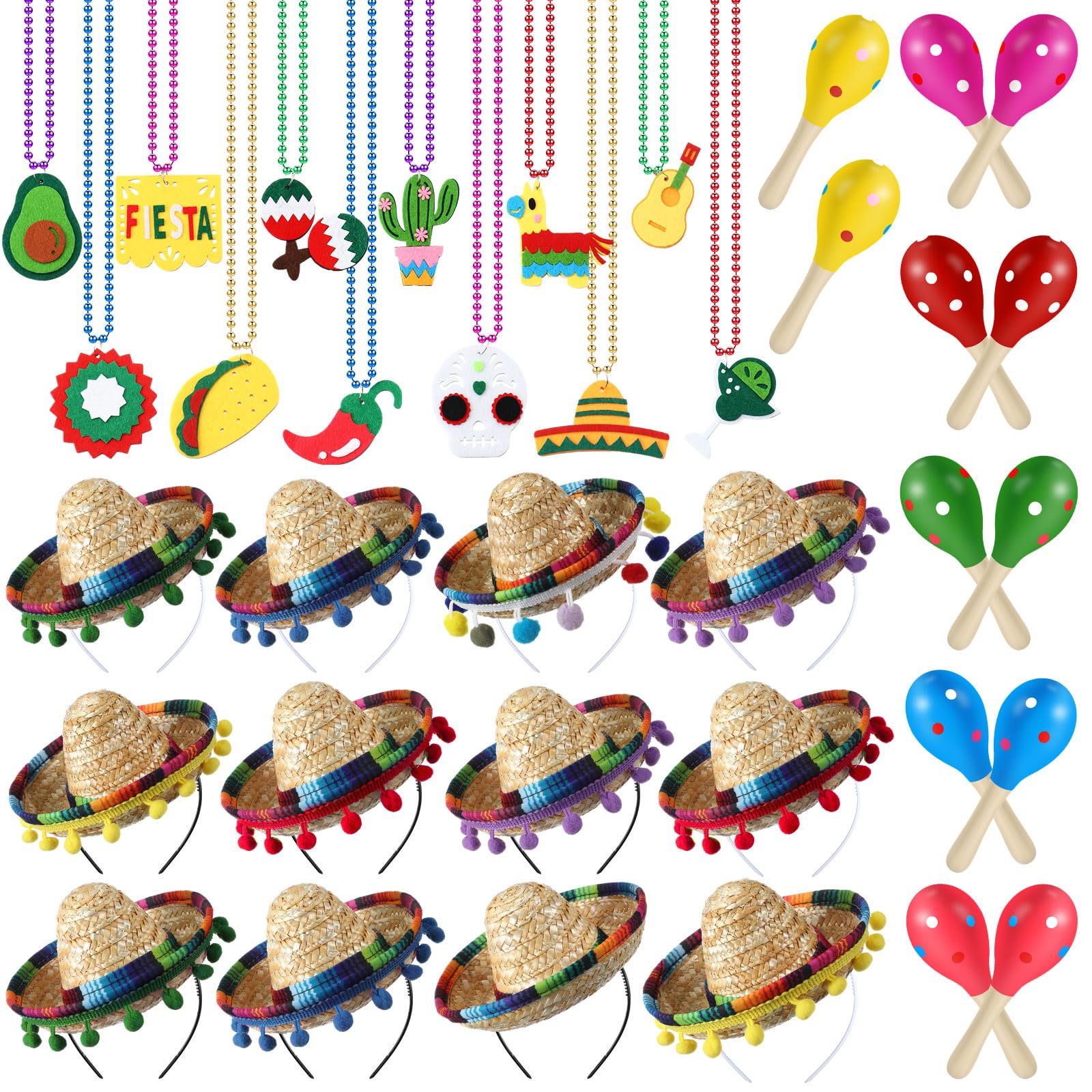 36 Pcs Fiesta Includes 12 Mexican Sombrero Headbands...