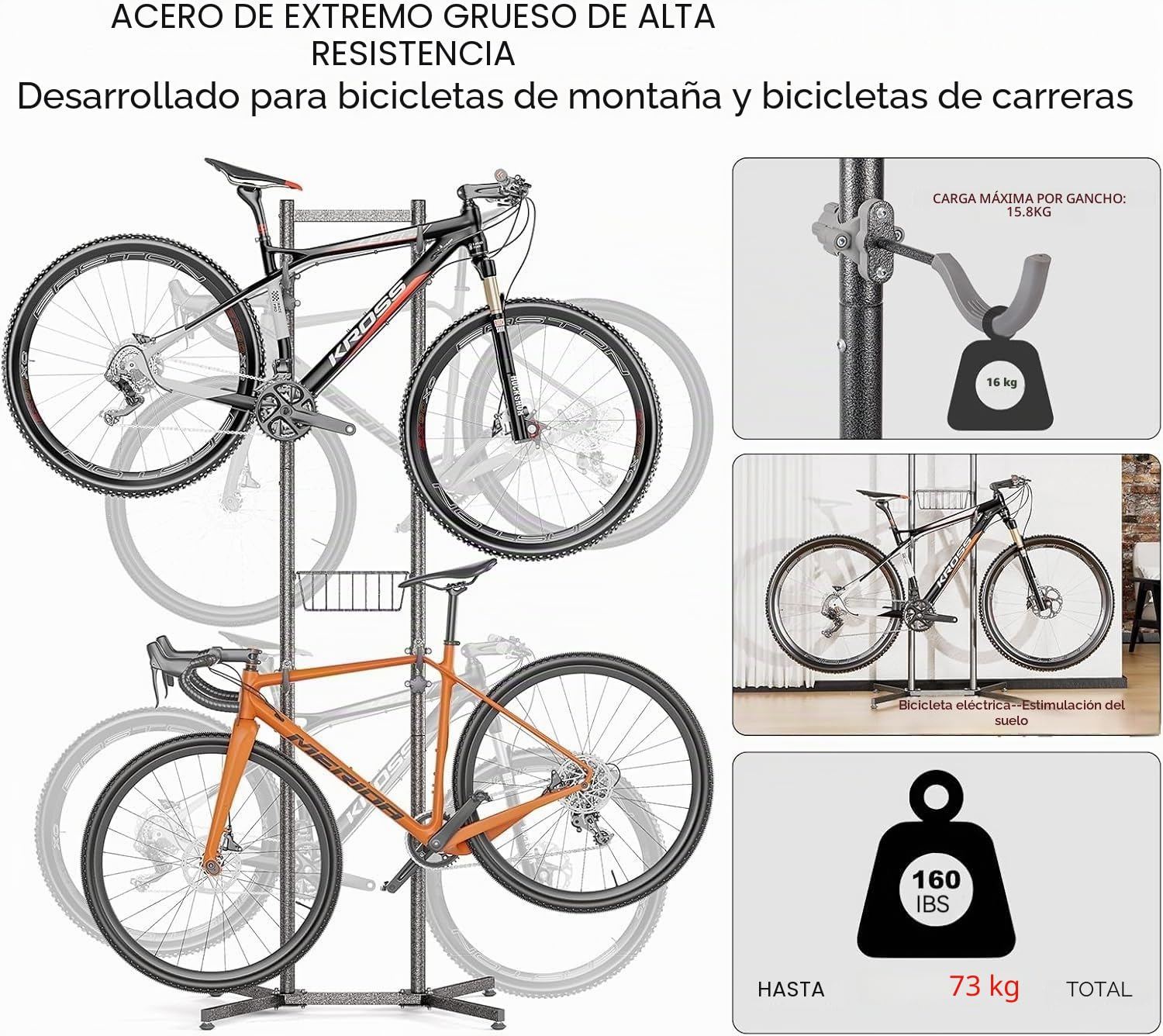 CXWXC Soporte de Suelo para 2 Bicicletas, soporta hasta 50 kg/110 Libras, Soporte para Bicicleta, Interior y Garaje al Aire Libre