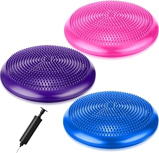 Leitee 3-Pack Inflatable Wobble Cushions - Sensory Wiggle Seats & Balance Discs for Office Chair, Kids Exercise with Air Pump