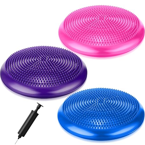 Leitee 3 Pcs Inflated Wobble Cushion Exercise Wiggle Seat for Sensory Flexible Seating Wobble Board Balance Disc Sensory Wiggle Seat Pad for Office Chair with Air Pump