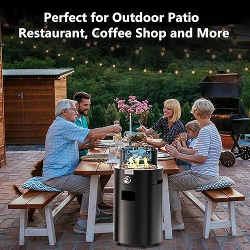 Miniatura 7 de Onlyfire - Chimenea desmontable de alta calidad con rocas de lava, protector de viento de vidrio y ruedas, chimenea de gas propano sin humo con