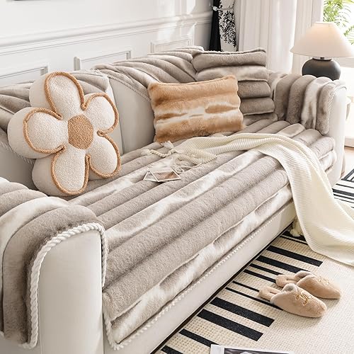 Miniatura 9 de Funda de Sofá de Piel Sintética de Color Degradado Gris Ombre Gruesa Suave Seccional Fundas de Sofá Mullidas Felpa Difusa Antideslizante Funda de