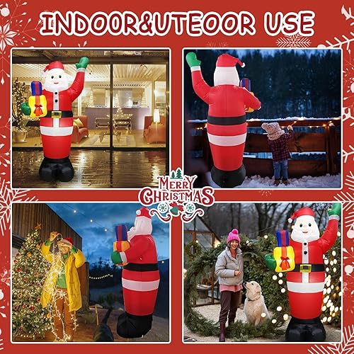 Miniatura 3 de Santa Claus inflable de Navidad de 8 pies, bolsa de regalo, autoinflable con luces LED, decoración impermeable para interiores y exteriores para