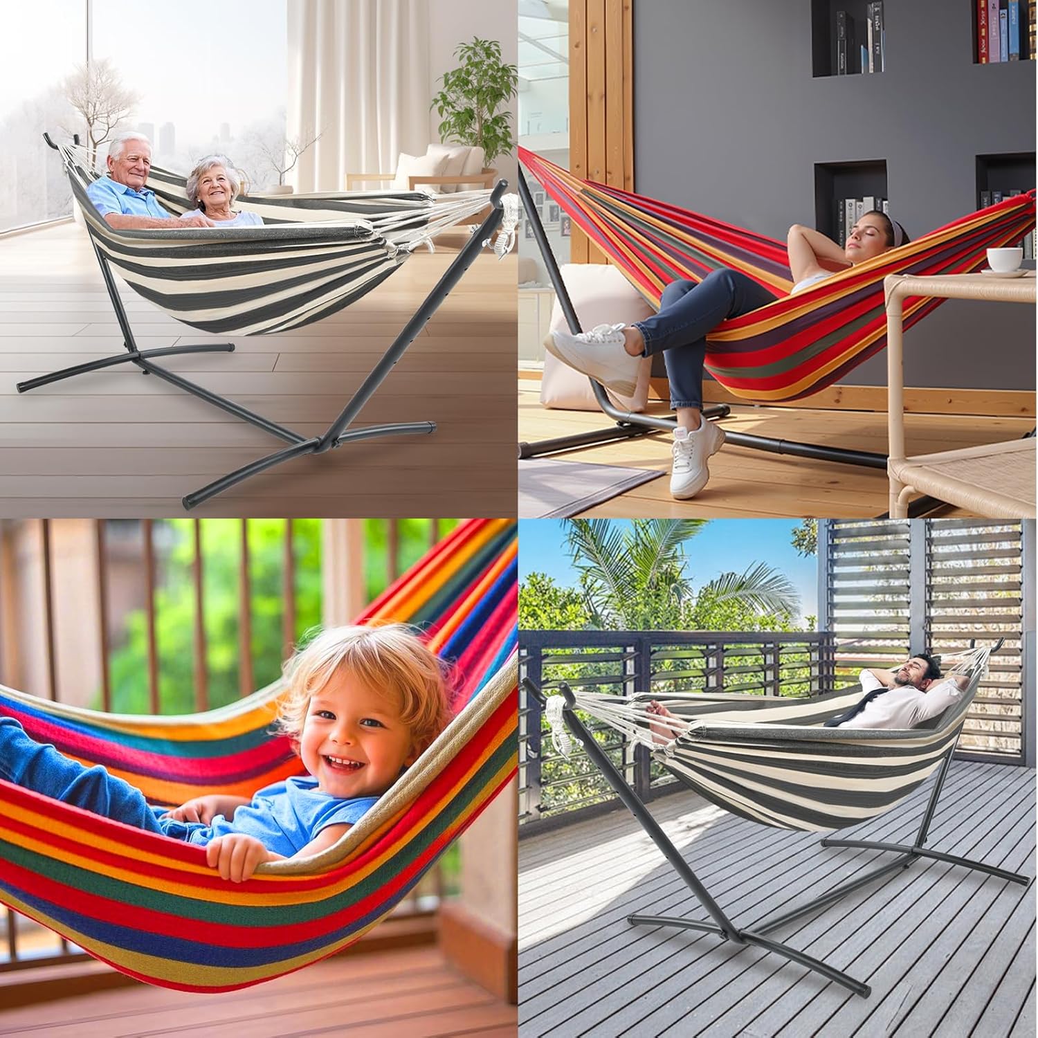 Hammock Stand Adjustable, Portable Hammock Stand Heavy-Duty Anti-Slip, 440-Pound Capacity for Garden Patio Men Backyard Women Children, Black