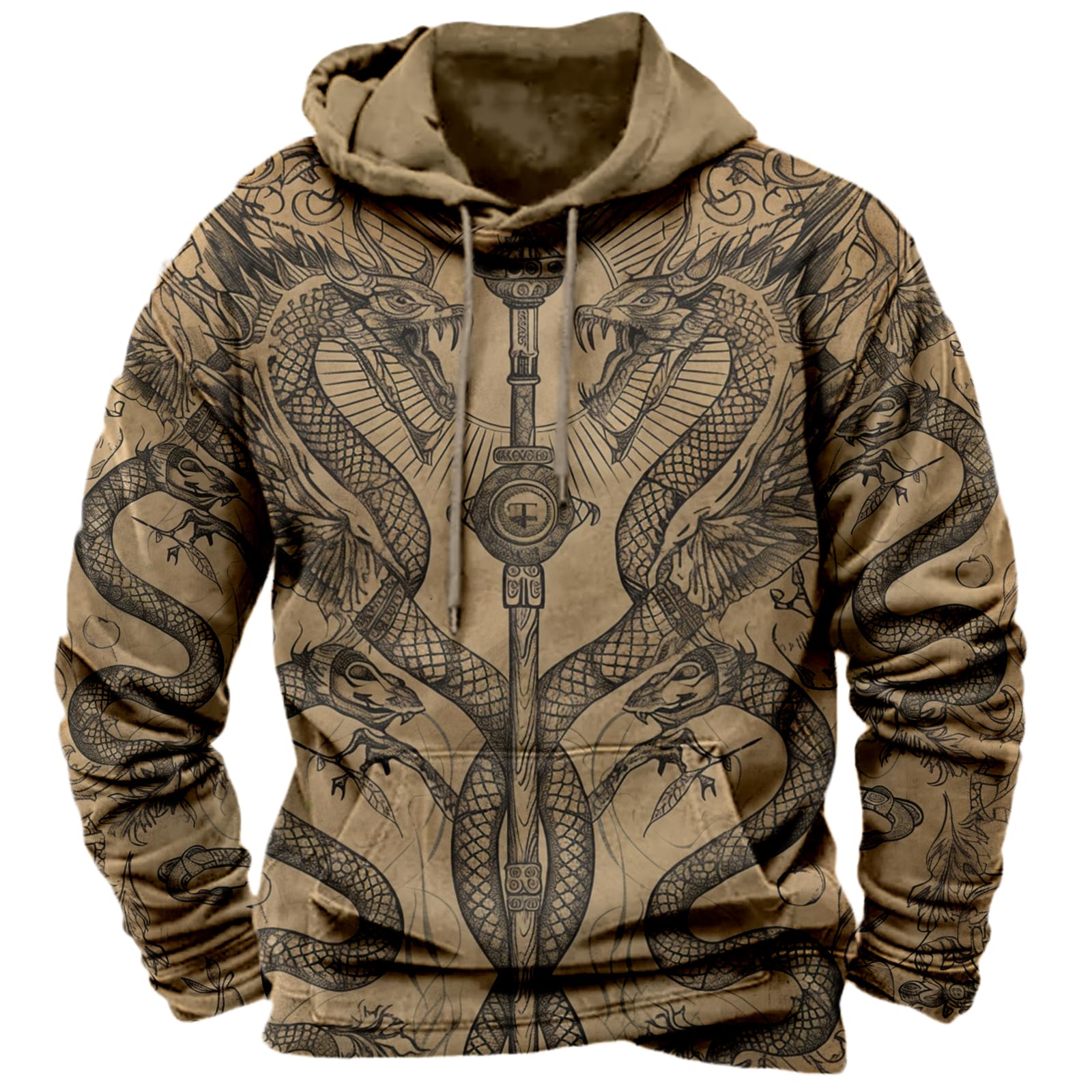 MARSVOVO Cool Hoodies for Men Novelty Graphic Pullover Sweatshirt Oversized Drawstring Fall Comfort Hooded Sweatshirt
