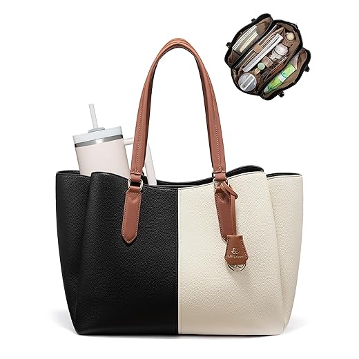 LOVEVOOK Laptop Tote Bag for Women 15.6 In Work Bags with Triple Compartments Large Faux Leather Computer Office Briefcase