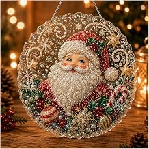 Tictoyo Christmas DIY Diamond Art Hanging Ornament Set 3D Christmas Pearl Art Kit Diamond Art Suncatchers Gift Hanging for Tree Home Window Wall Door Fireplace Wall Display Holiday Party