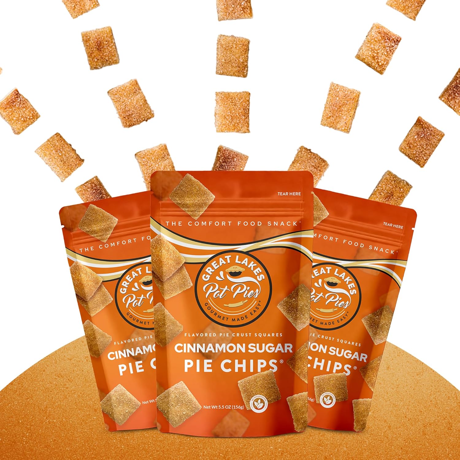 Great Lakes Pot Pies - Cinnamon Sugar Pie Chips - Crunchy Cookie Crisp - Buttery Cinnamon Snacks for Adults & Kids - Cinnamon Crackers - 4 Pack
