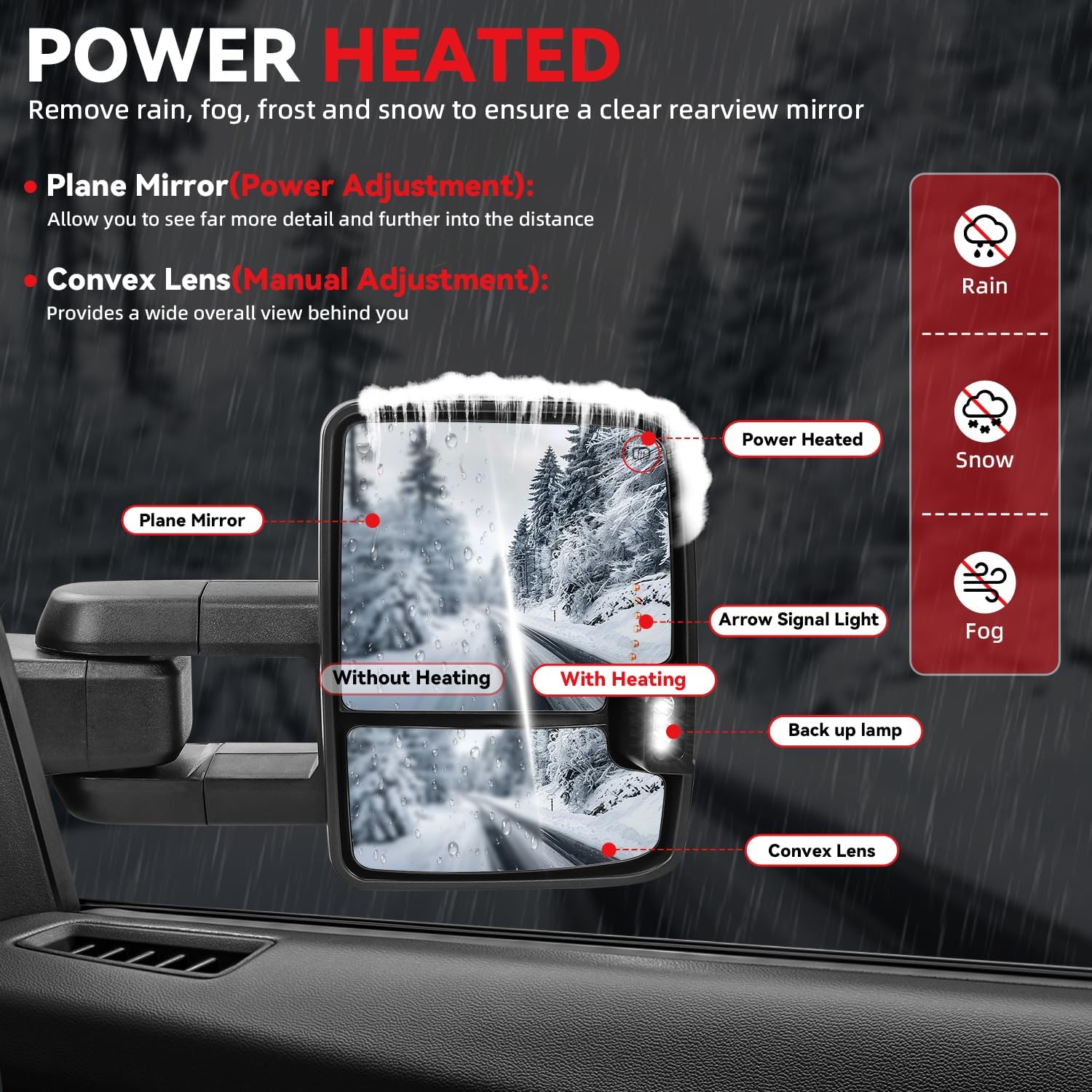 Drive & Paasenger Towing Mirrors - Compatible with 2014-2019 Chevy Silverado GMC Sierra - Power Adjustable Heated Arrow Signal Back Up Lamp Running Light - Black Texture