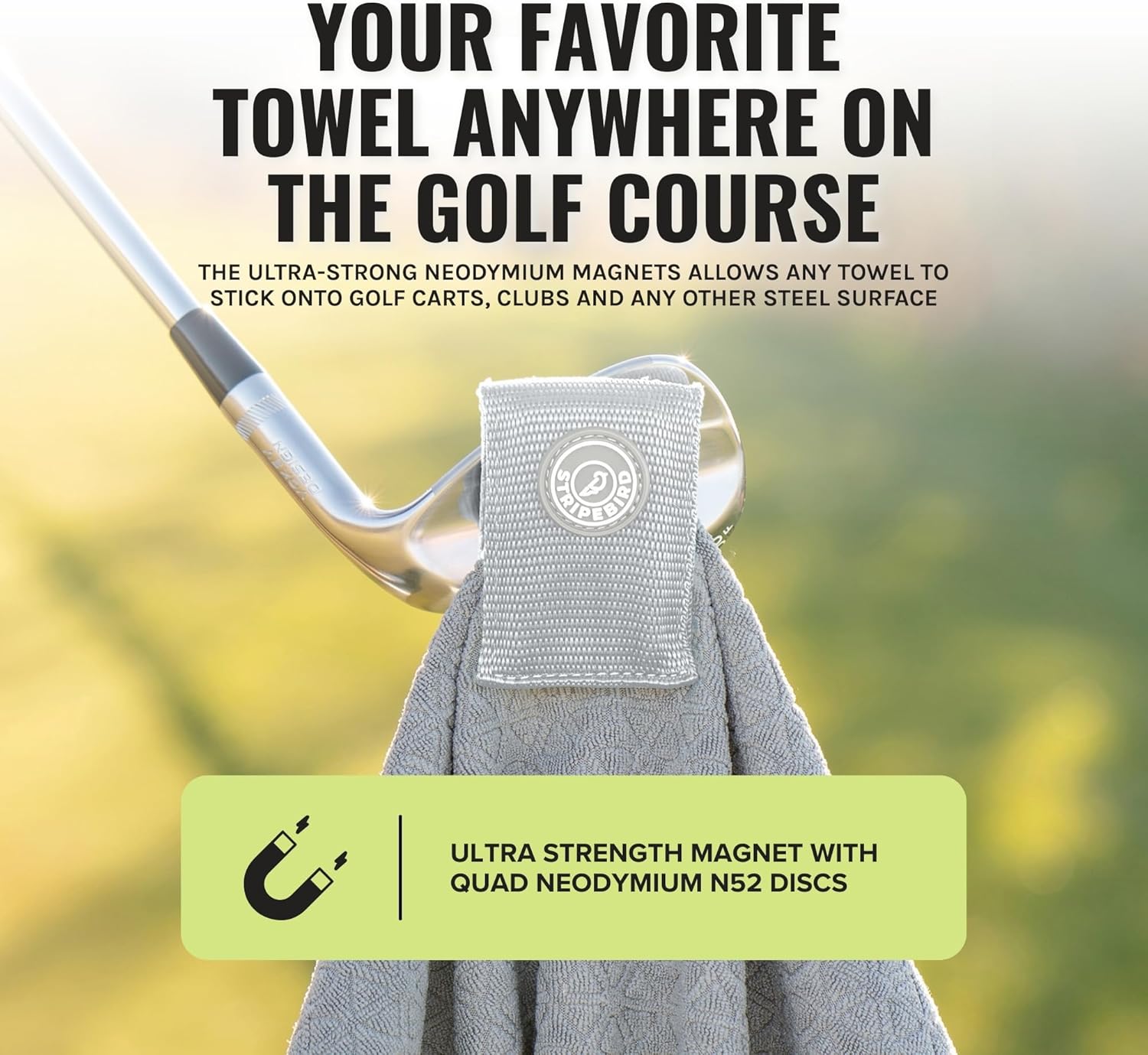 Stripebird - Magnetic Clip for Any Towel (Gray) - Highest Strength Magnet for Magnetic Golf Towel - Removable from Towels - Magnet Golf Towel - Magnetic Golf Towels for Men - Image 2